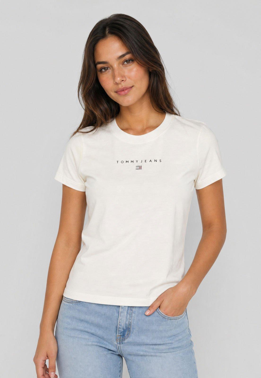 Camiseta Feminina Tommy Jeans Decote Redondo Branco