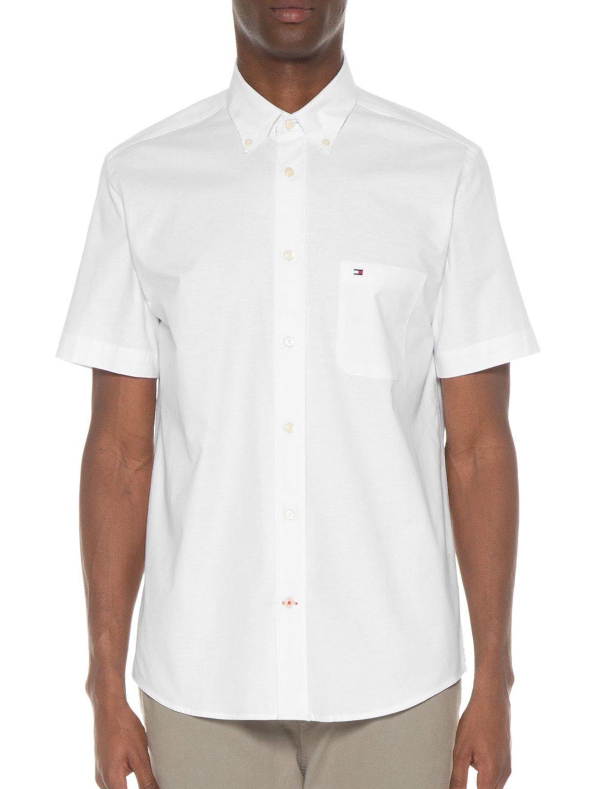 Camisa Tommy Hilfiger Masculina Manga Curta Regular Pocket Poplin Branca