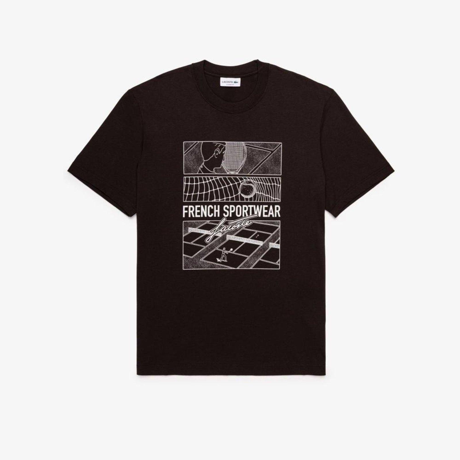 Camiseta de Algodão com Estampa de Quadra de Tênis Marrom