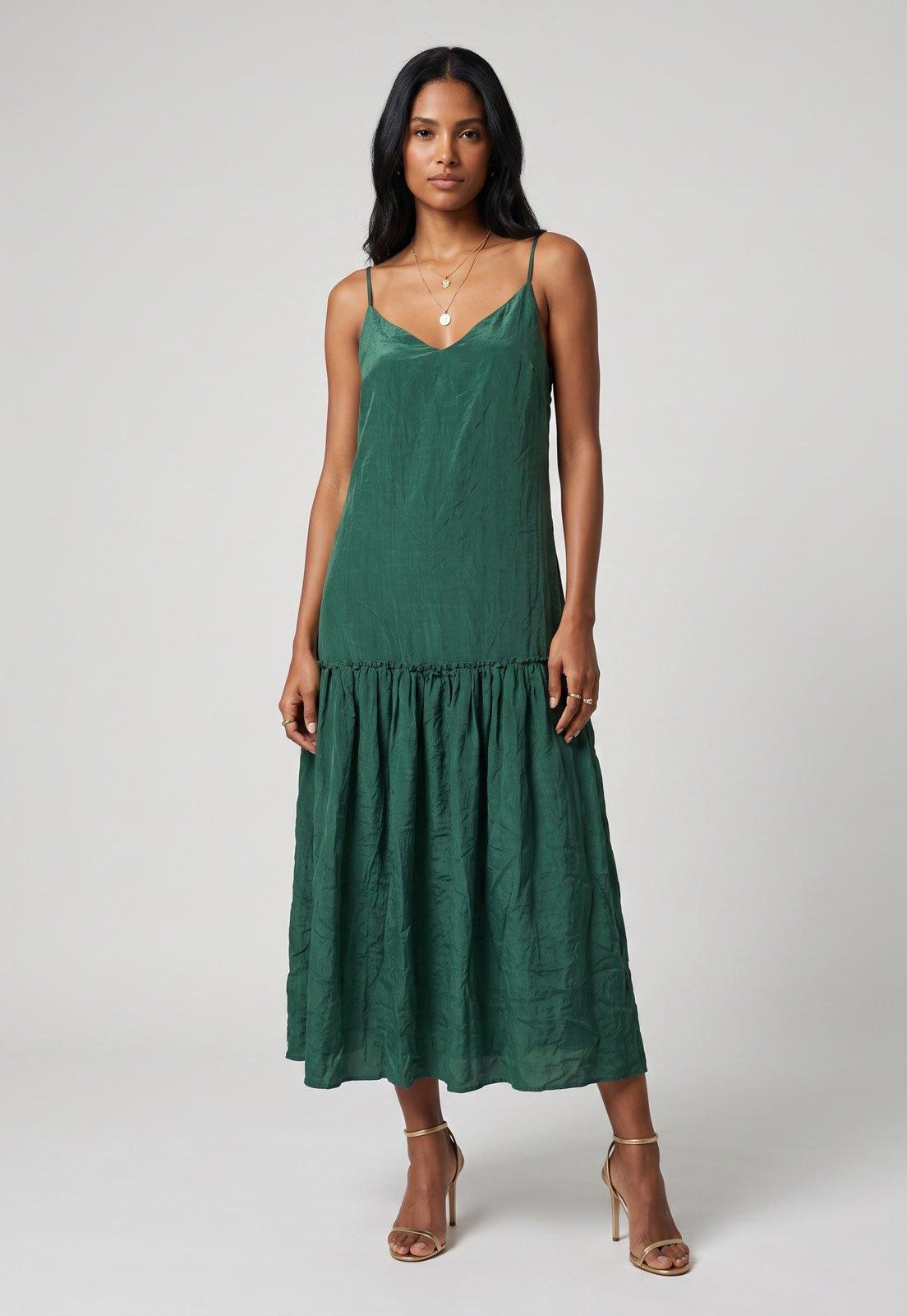 Vestido Feminino FARM Alças Finas Midi Verde