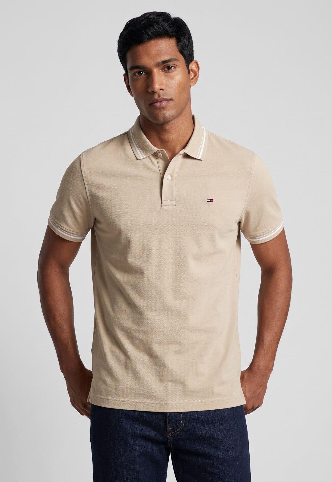 Camisa Polo Masculina Tommy Jeans Tipped Bege