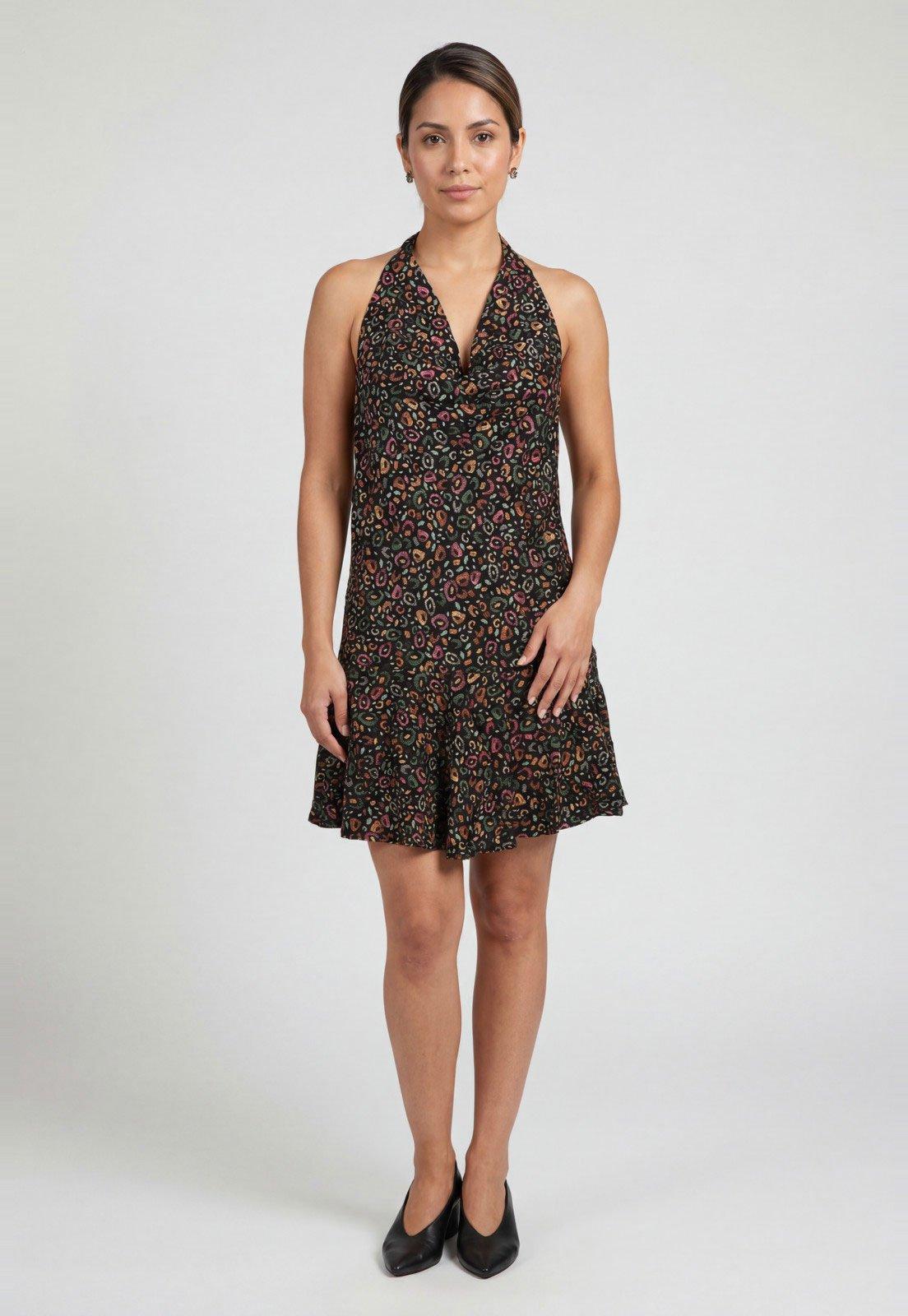 Vestido Feminino FARM Estampa Colorida Preto