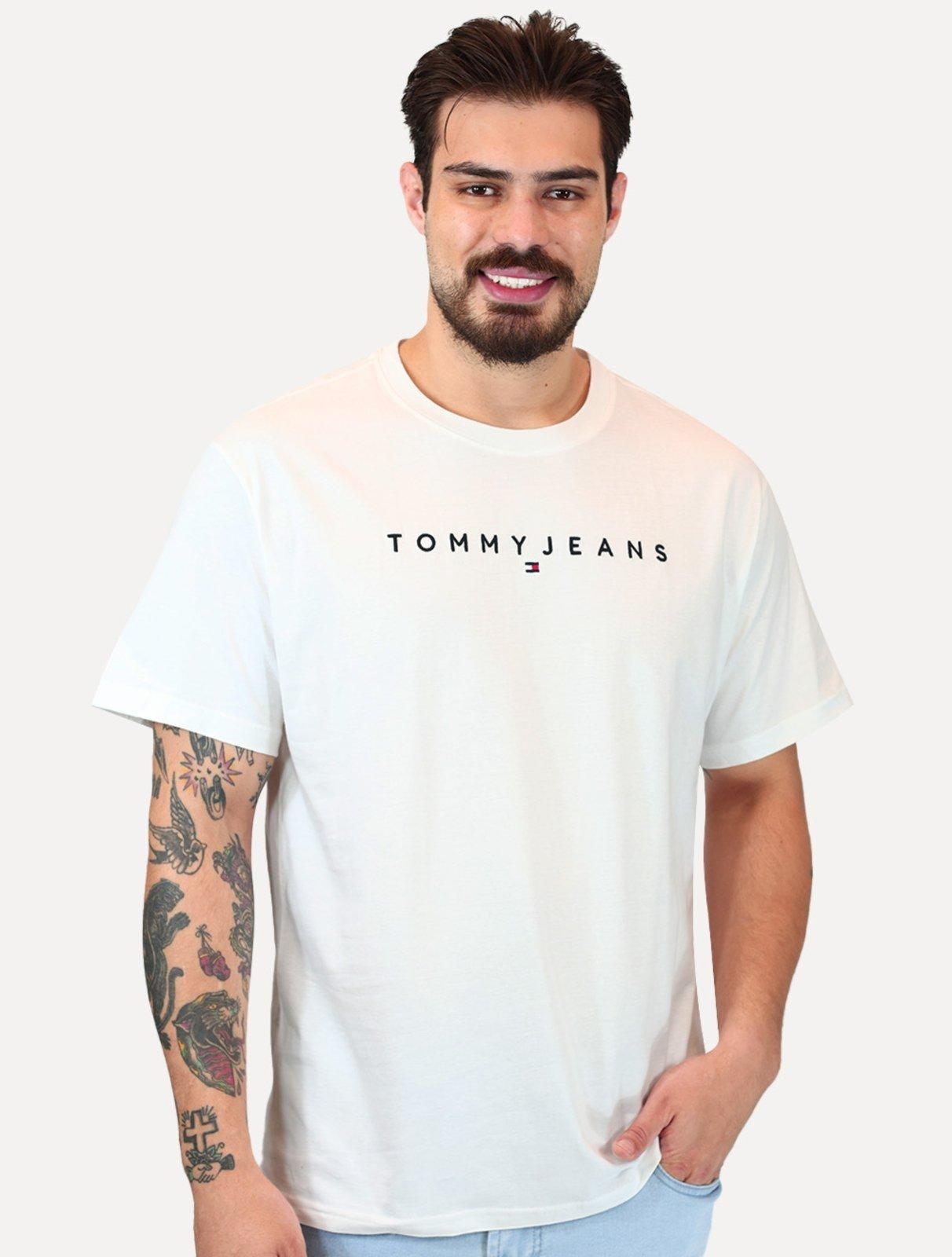 Camiseta Tommy Jeans Masculina Core Linear Logo Tee Branca
