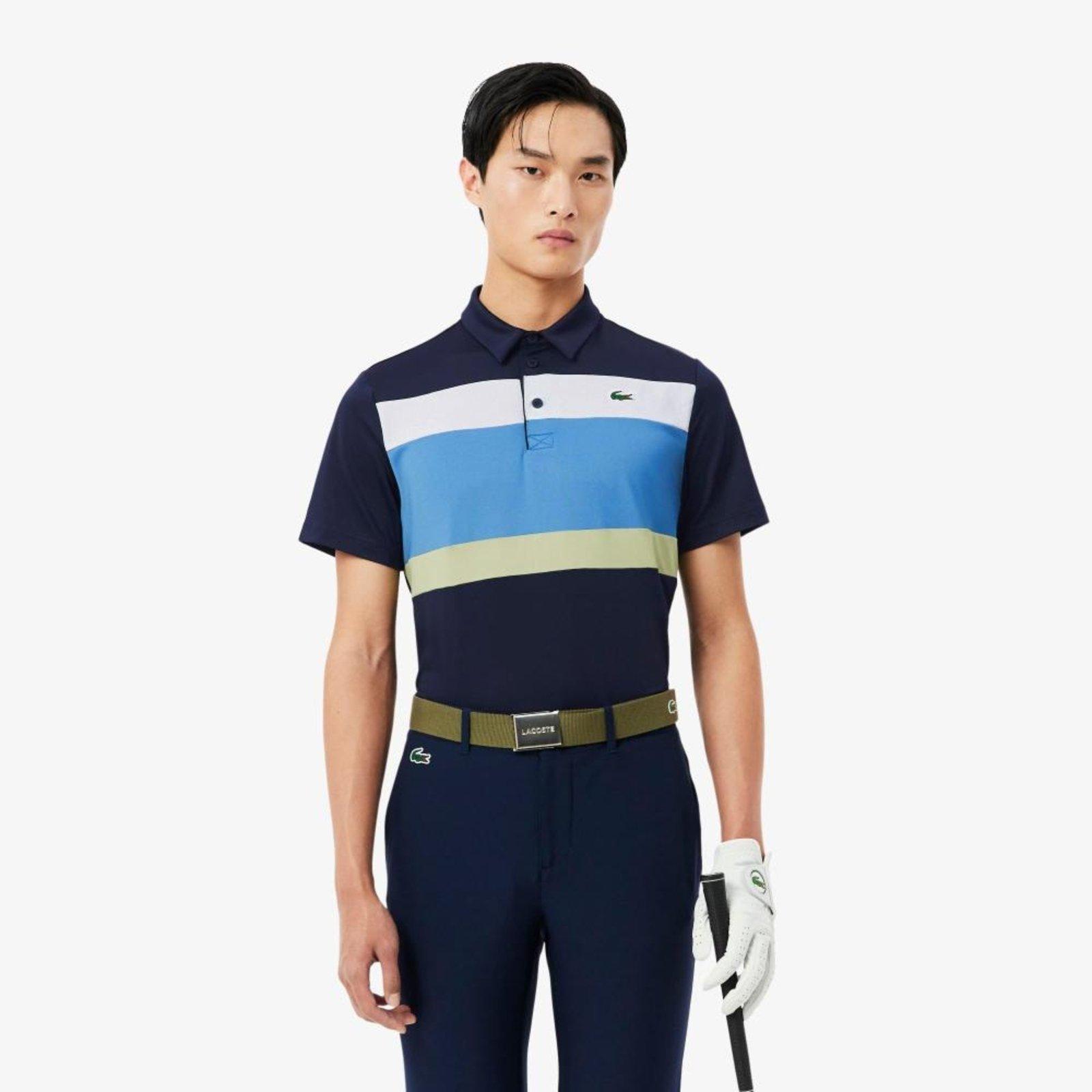 Polo Golf Ultra Dry Stretch com Colour-Block Azul Marinho