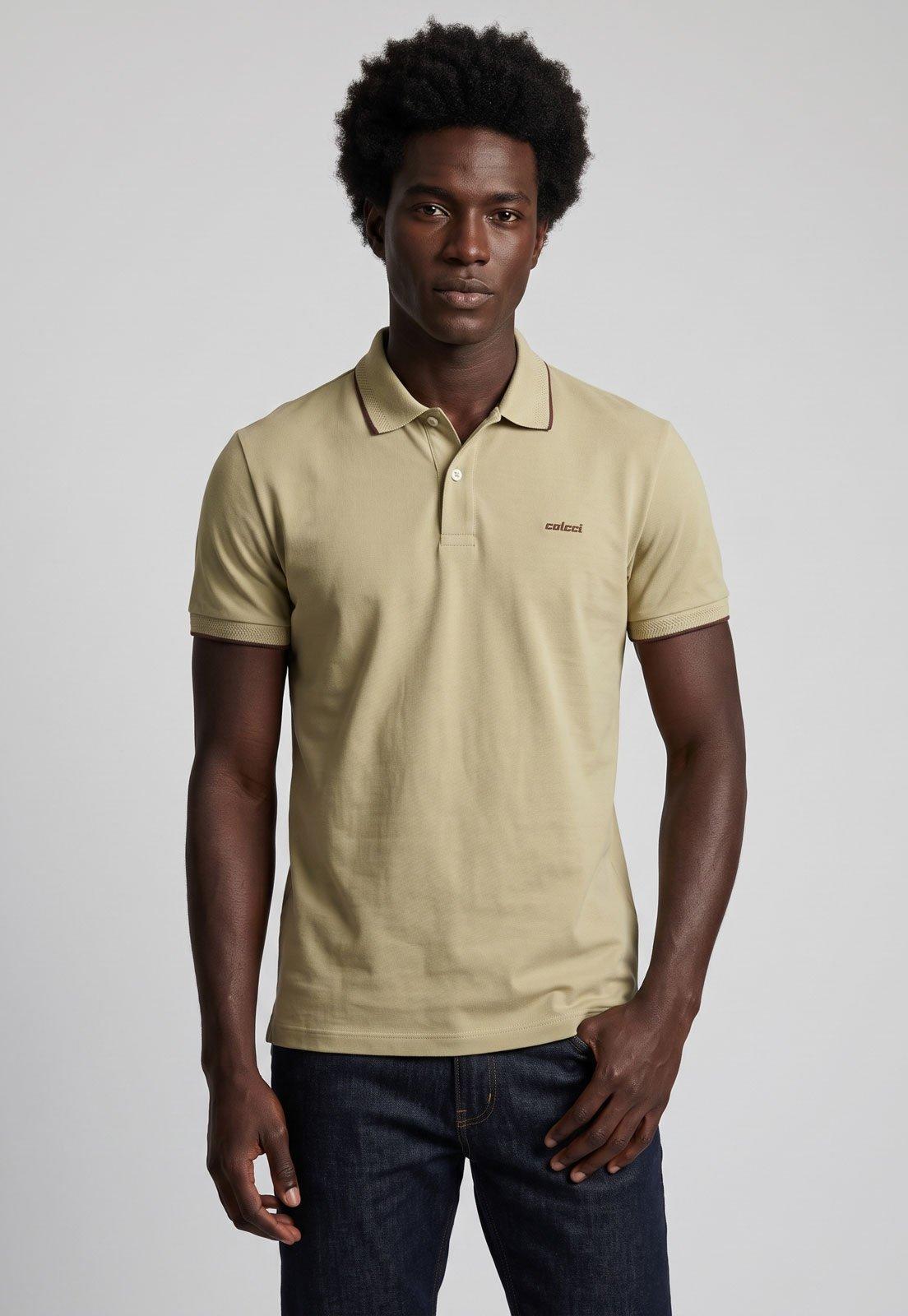 Polo Masculina Colcci Básica Friso Bege