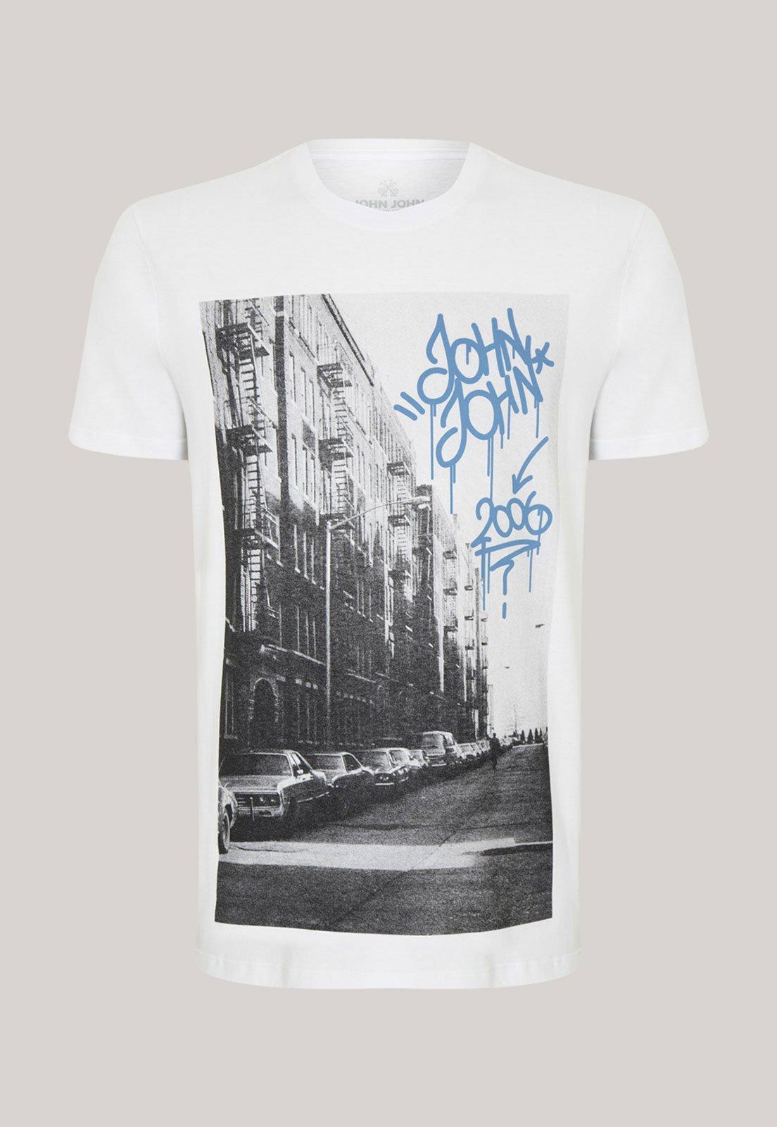 Camiseta Masculina John John Estampa Branca