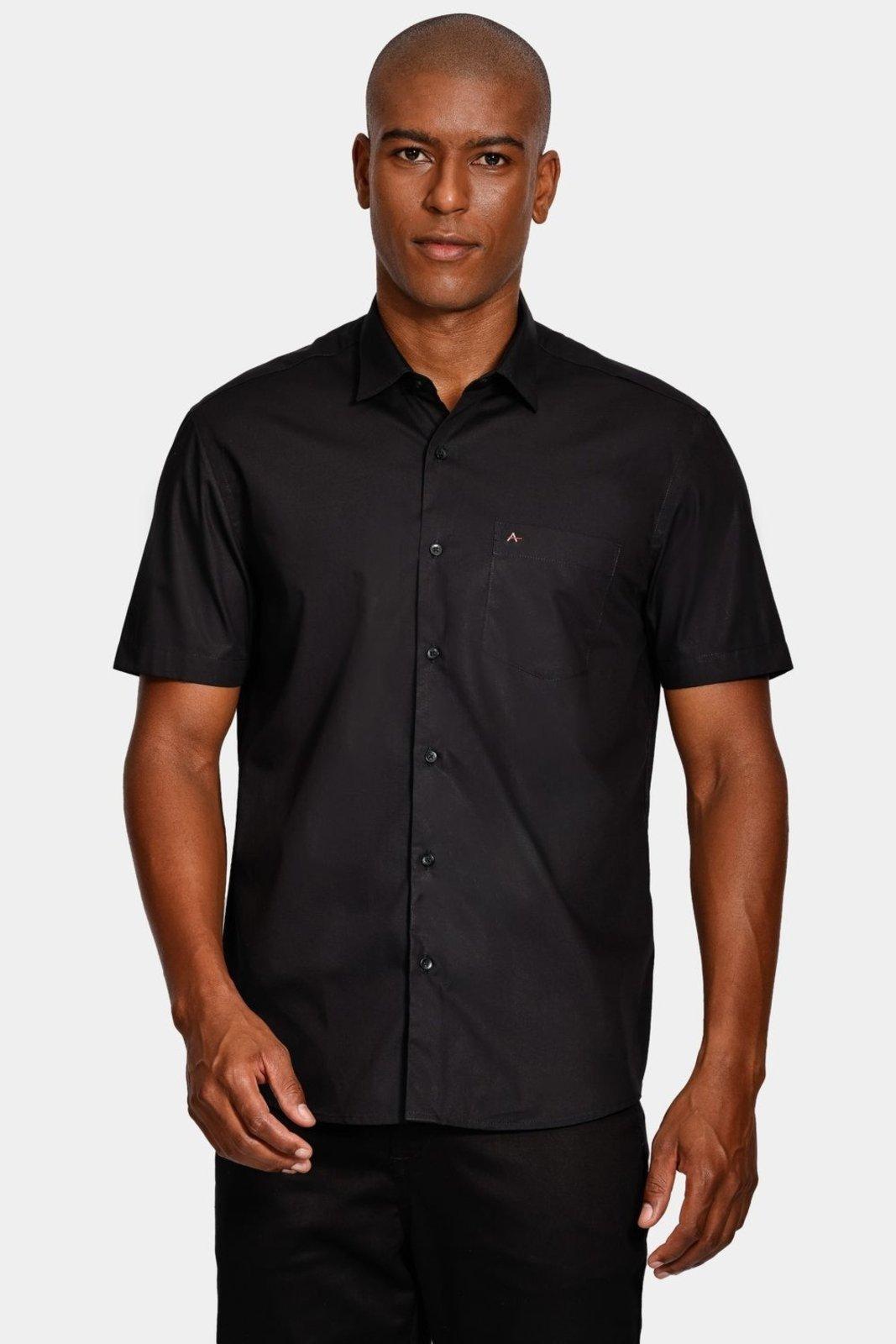 Camisa Aramis Manga Curta Regular em Tricoline Preto