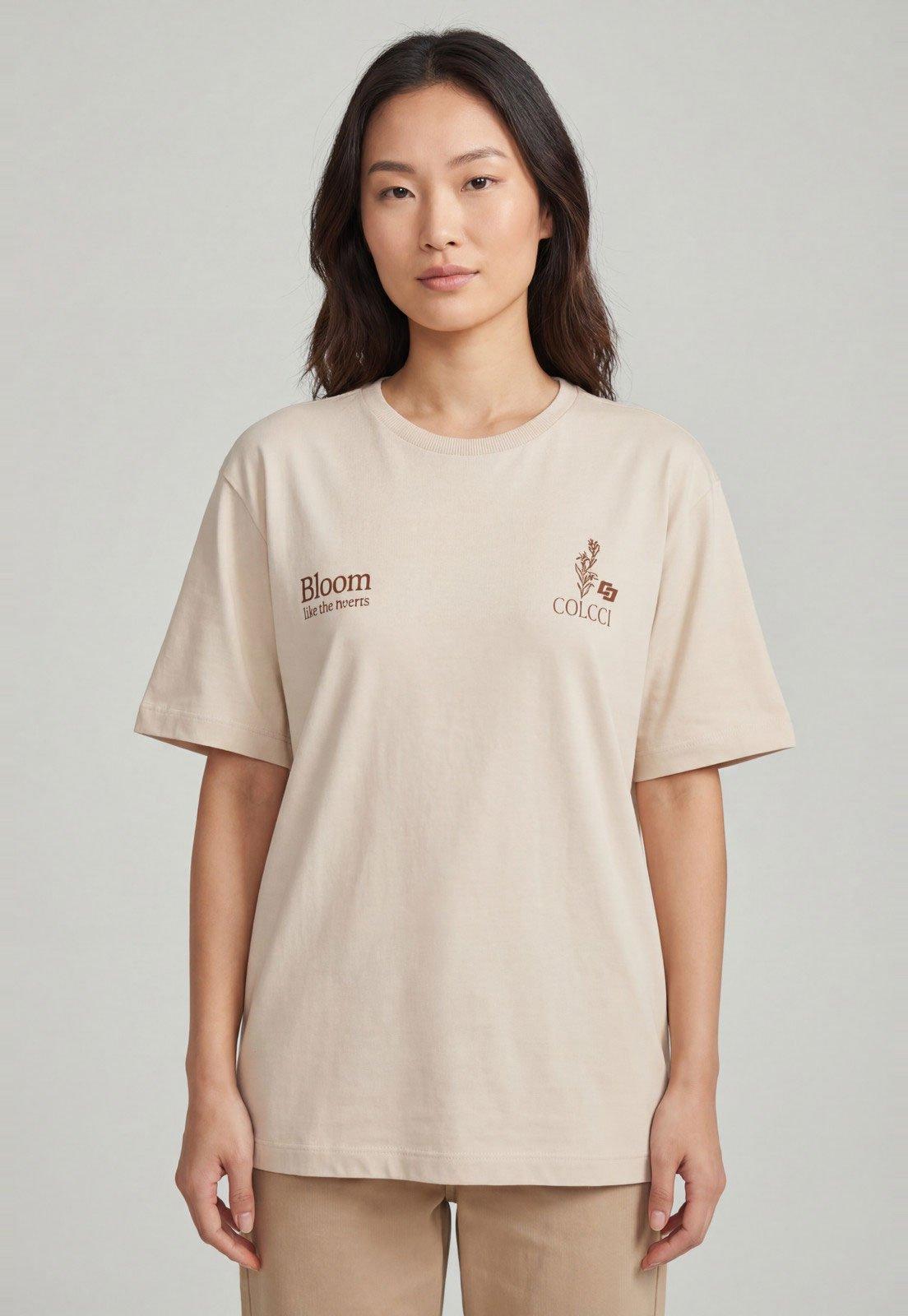 Camiseta Feminina Colcci Estampa Jardim Floral Bege