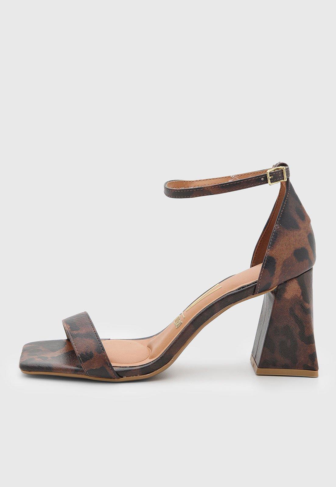 Sandália Feminina Vizzano Salto Bloco Animal Print Marrom
