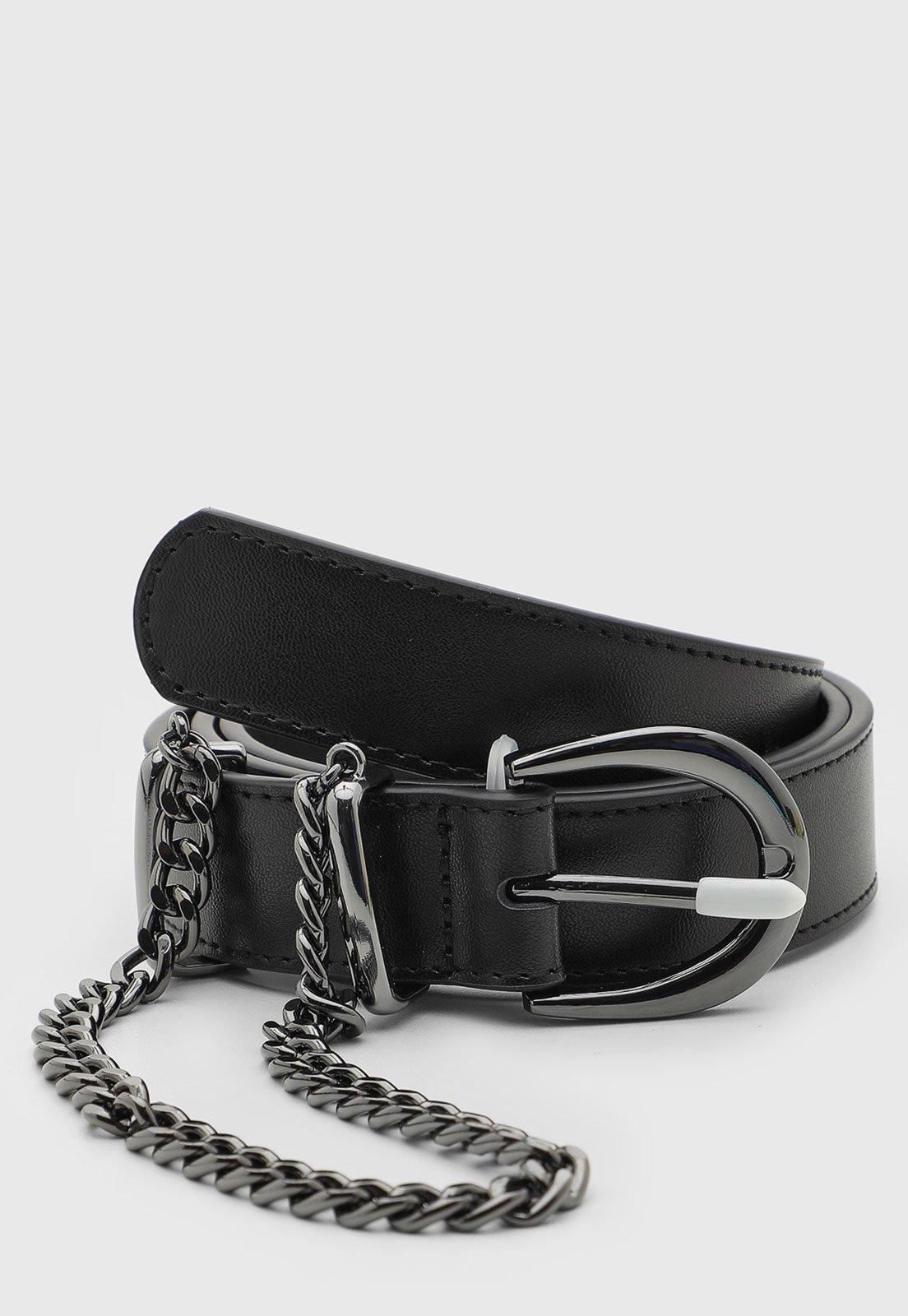 Cinto Feminino Santa Lolla Corrente Couro Preto