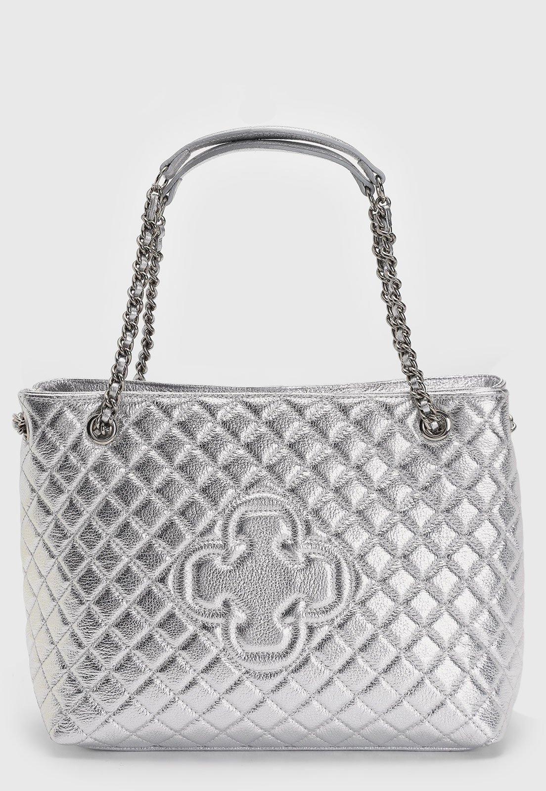 Bolsa Tiracolo Feminina Capodarte Alça Corrente Matelassê Prata