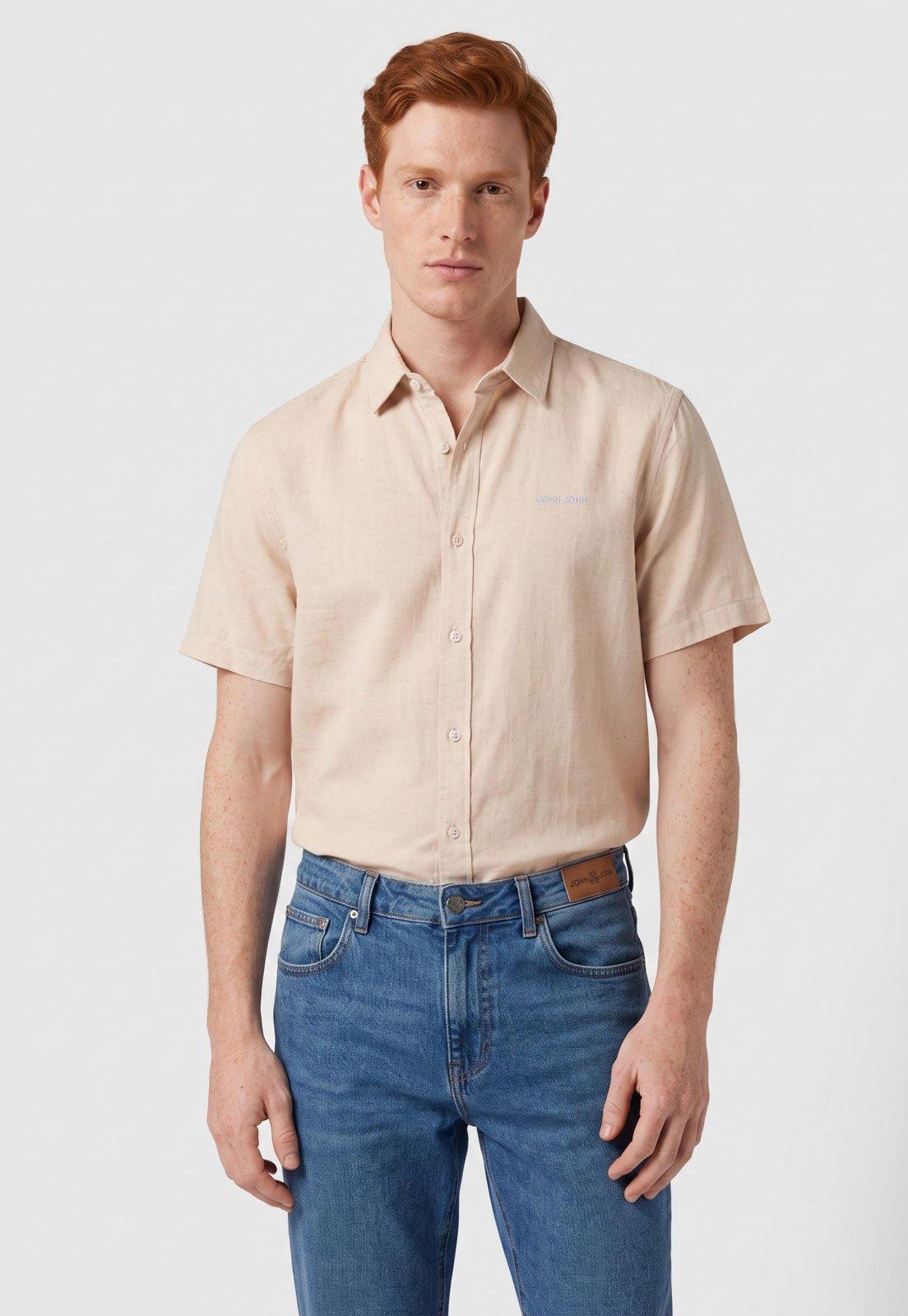 Camisa Masculina John John Manga Curta Bege