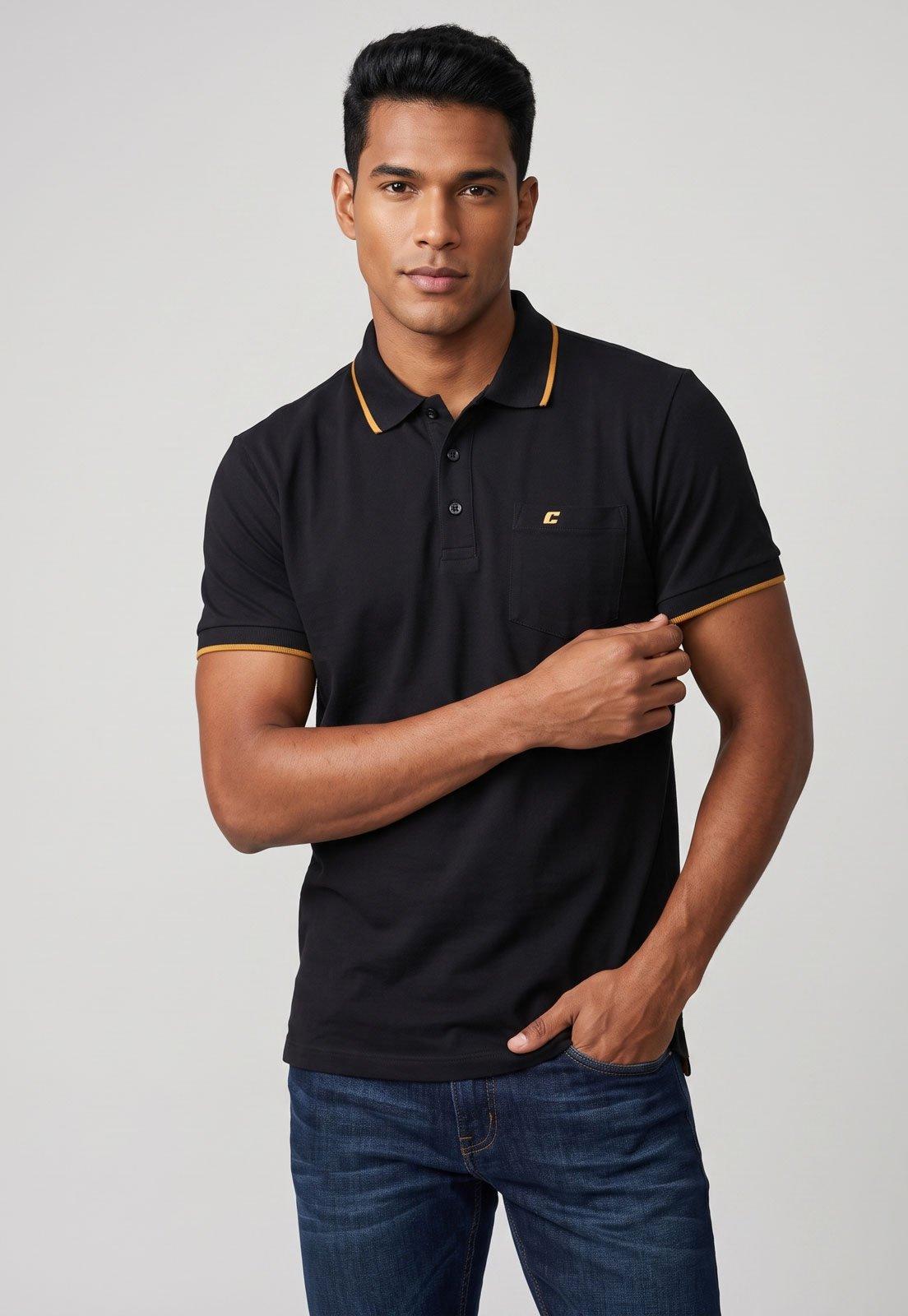 Polo Masculina Colcci Gola Friso Preta