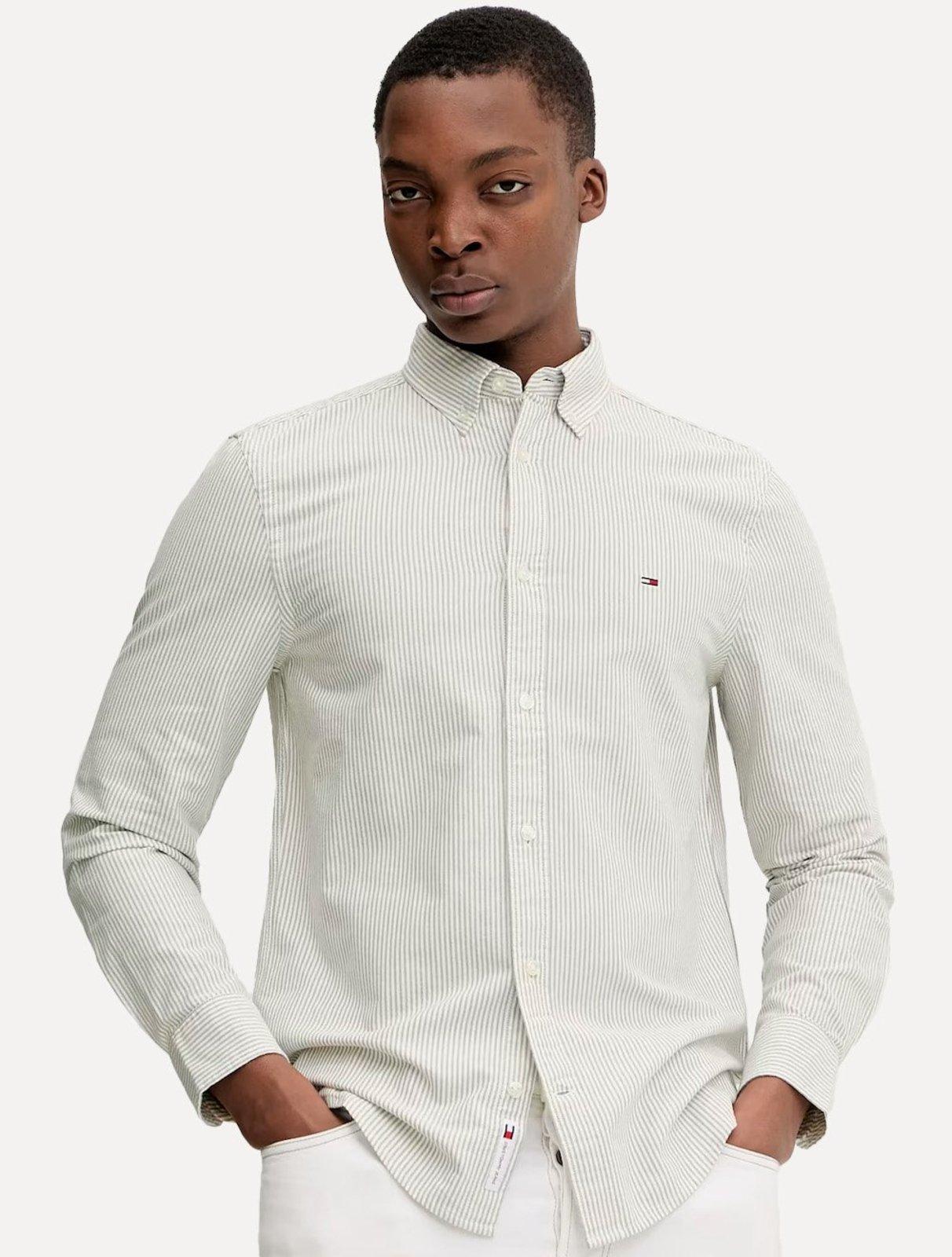 Camisa Tommy Jeans Masculina Slim Striped Oxford Verde