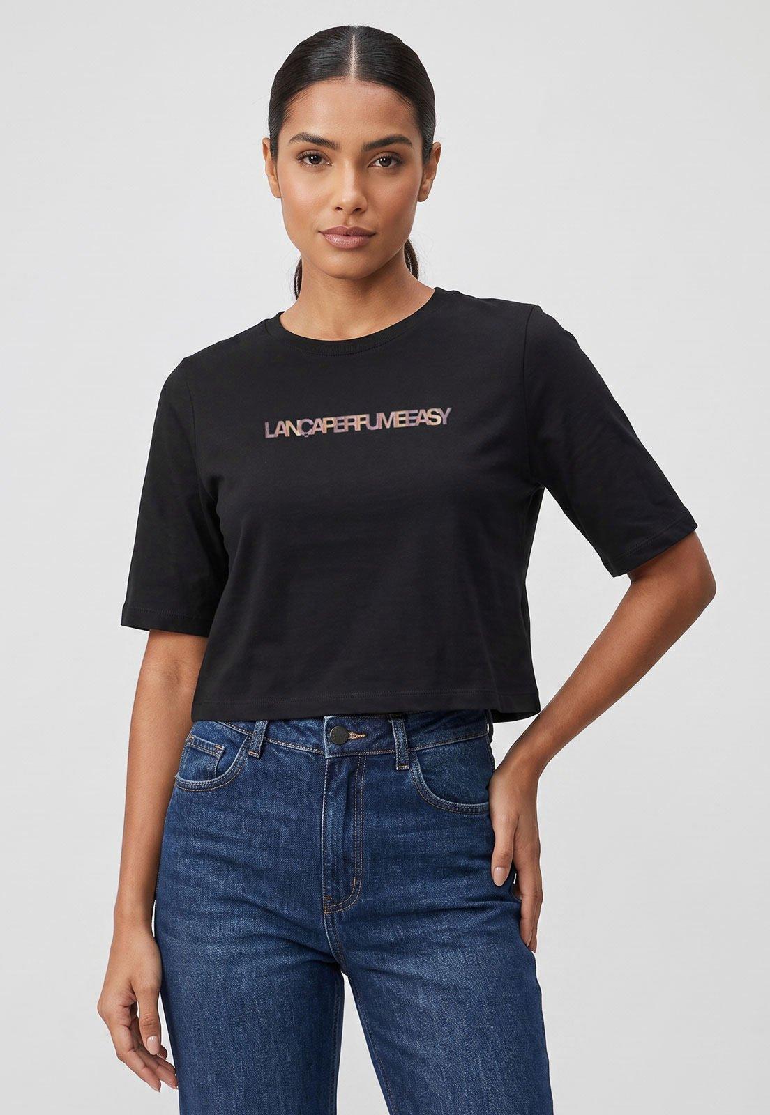 Camiseta Feminina Lança Perfume Cropped Logo Preta