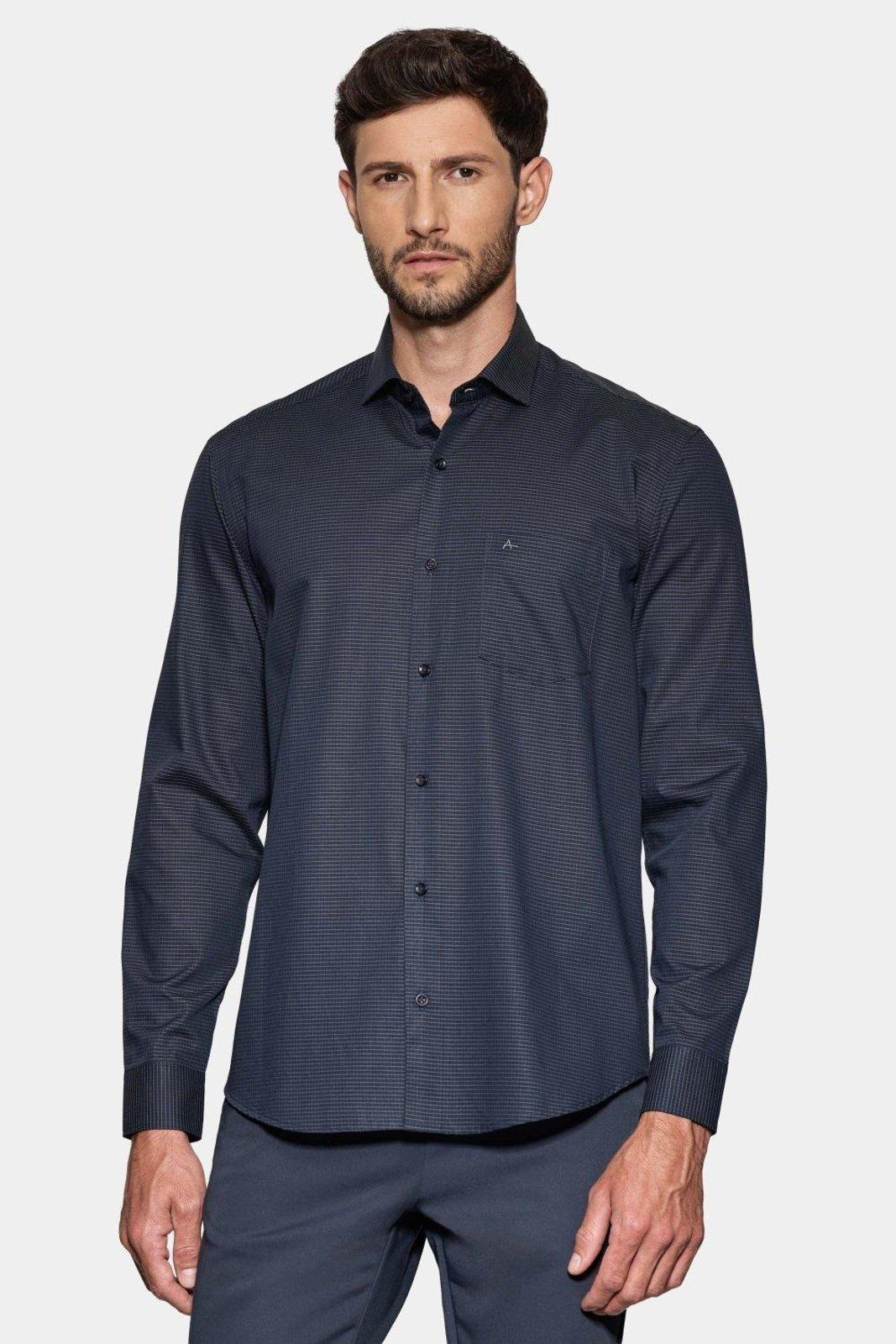 Camisa Aramis Manga Longa Mini Xadrez Bolso Preto Com Chumbo