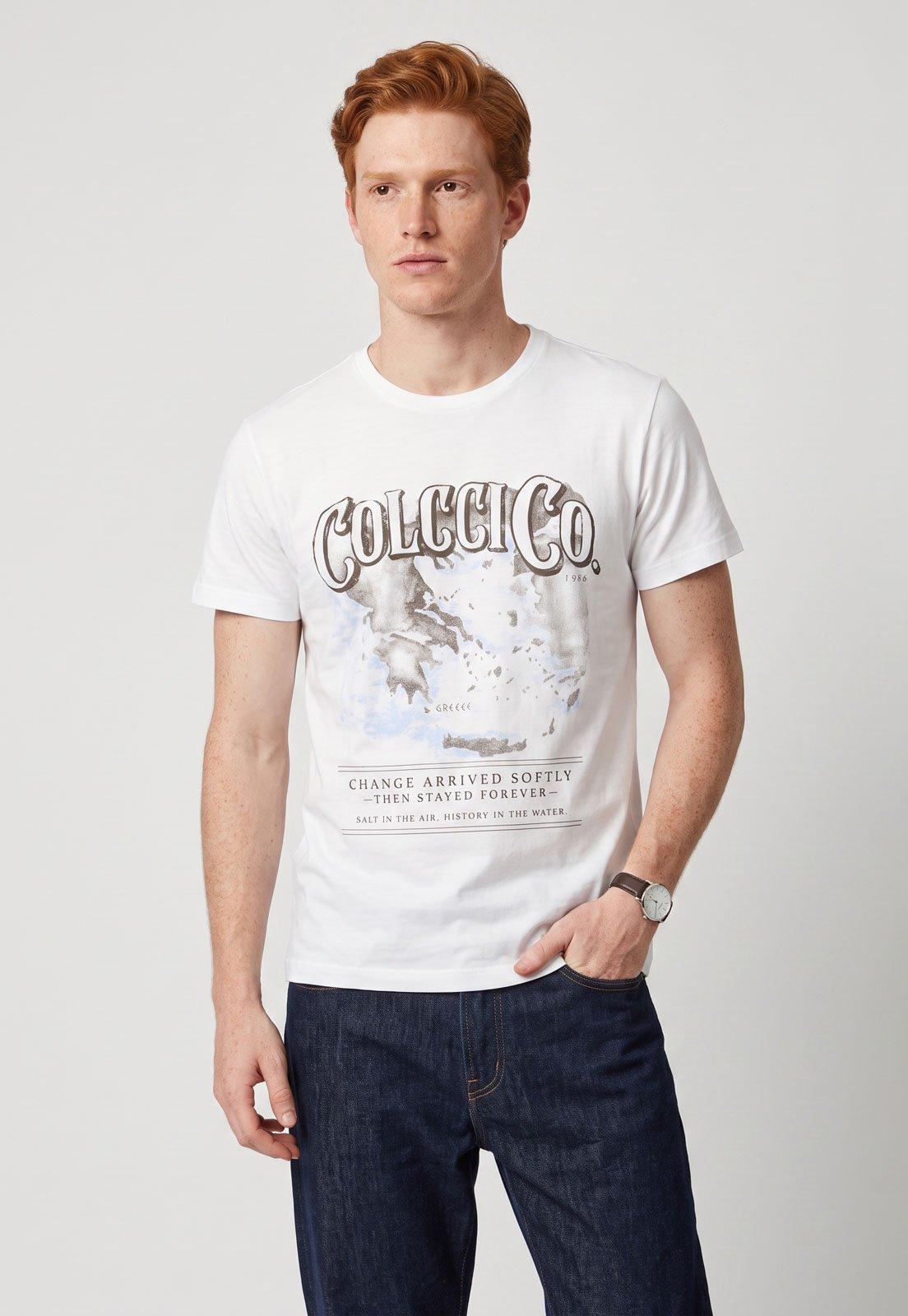Camiseta Masculina Colcci Estampa Gráfica Branca
