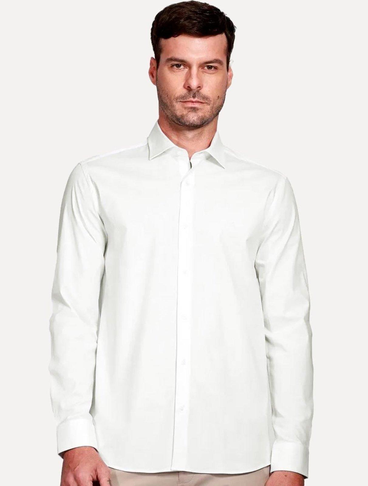 Camisa Aramis Masculina Slim Tricoline Liso Stretch Branca