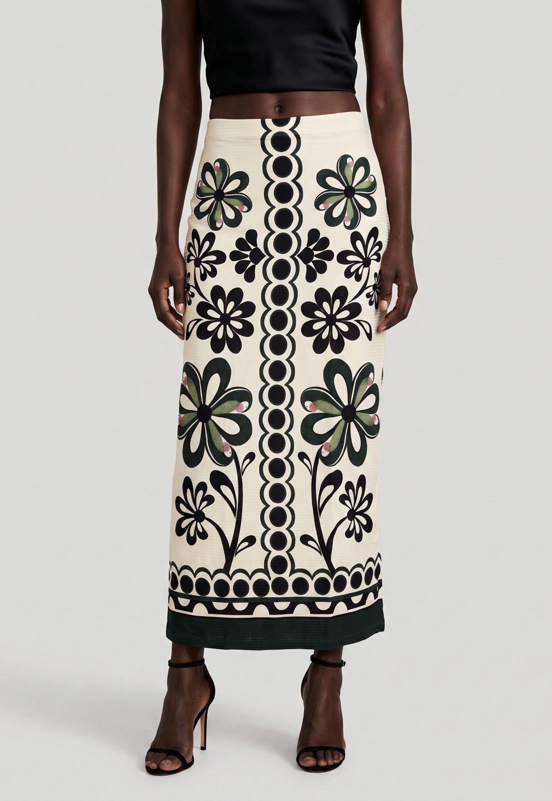 Saia Feminina FARM Longa Floral Off White
