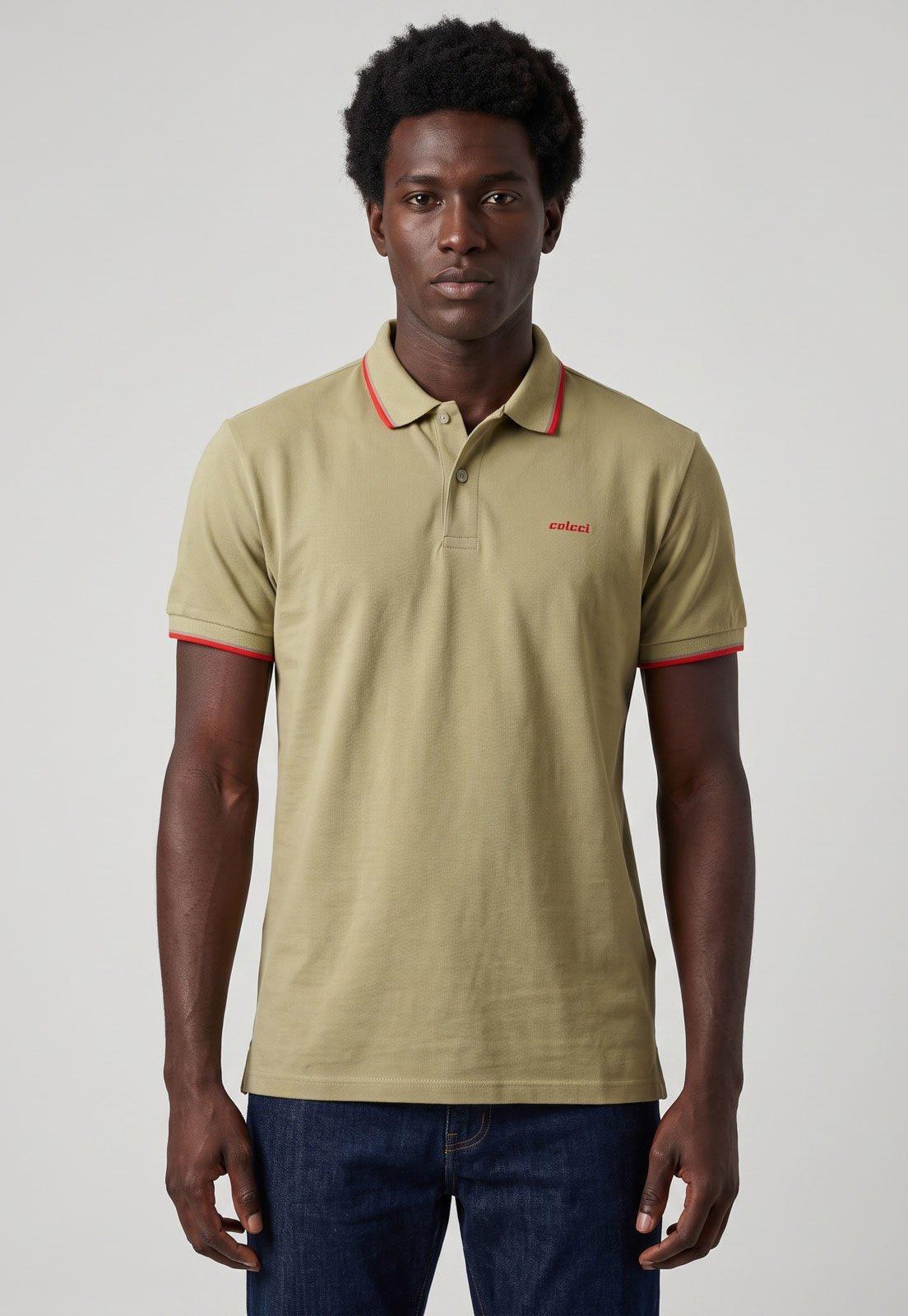 Polo Masculina Colcci Gola Friso Bege