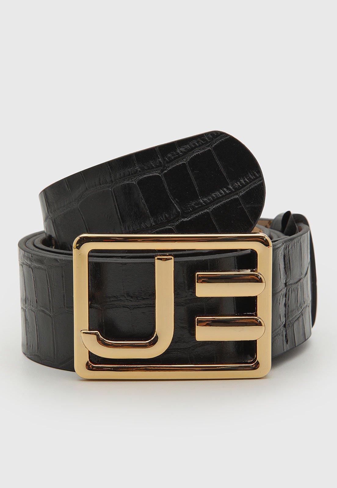 Cinto Feminino Jorge Bischoff Couro Fivela Dourada Preto