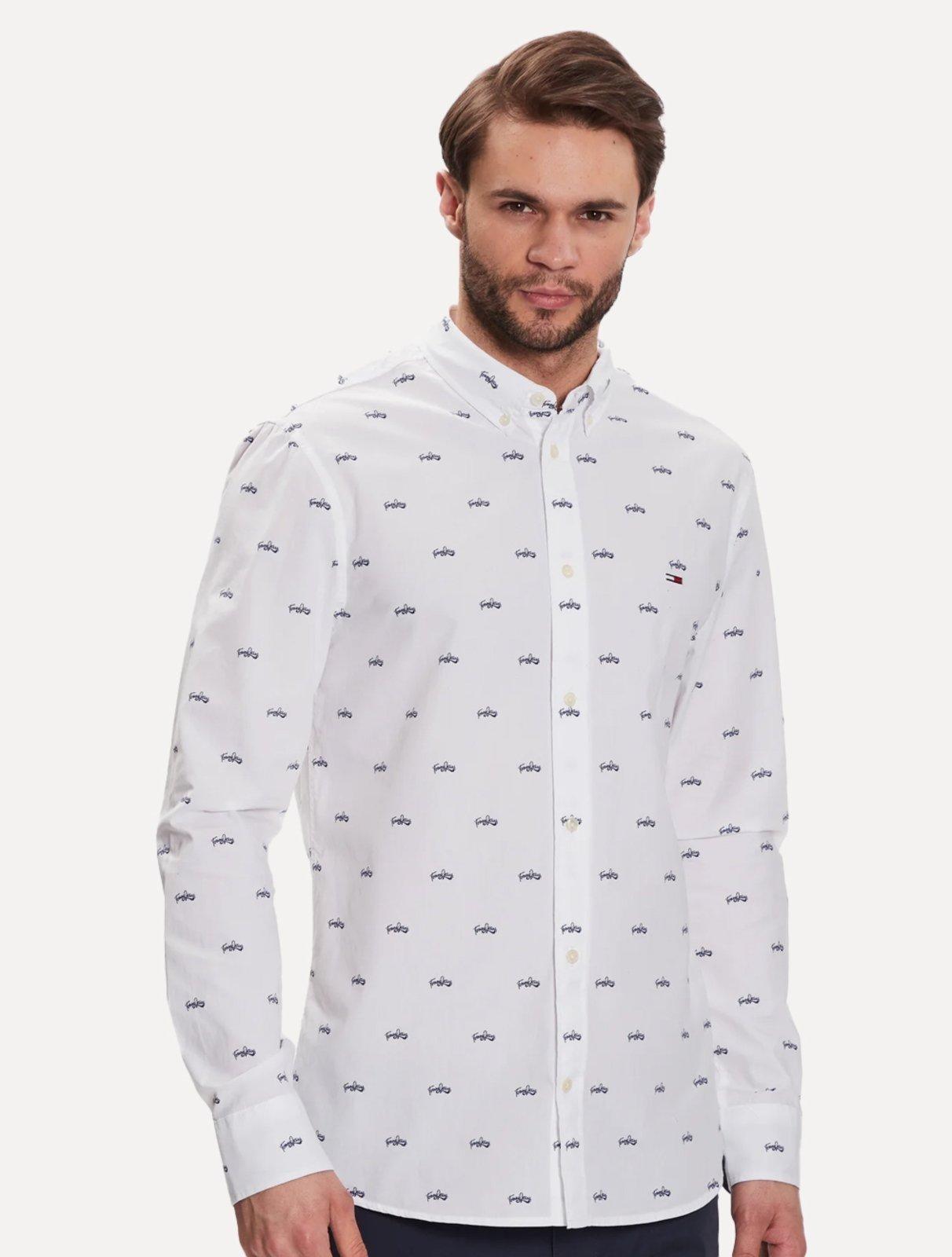 Camisa Tommy Jeans Regular College Pop Dobby Branca