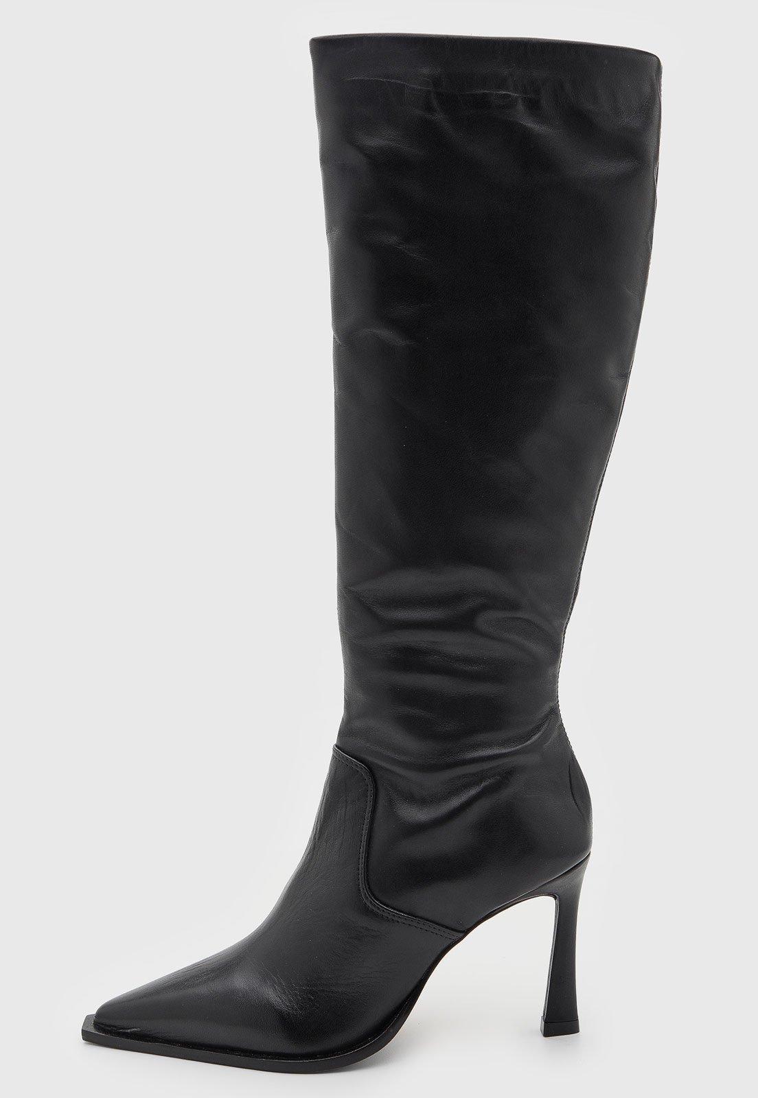 Bota Feminina Capodarte Cano Alto Couro Preta