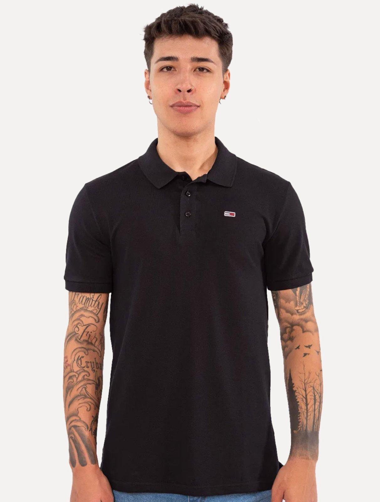 Polo Tommy Hilfiger Masculina Regular Original Fine Piquet Preta
