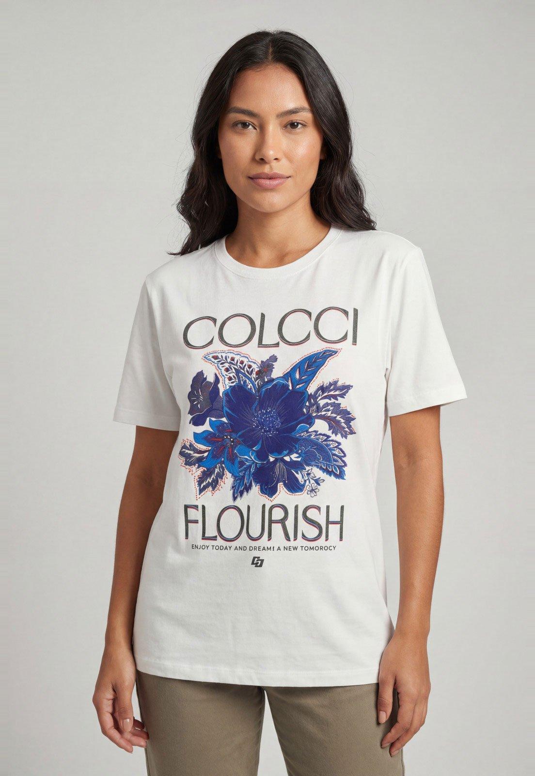 Camiseta Feminina Colcci Floral Branca