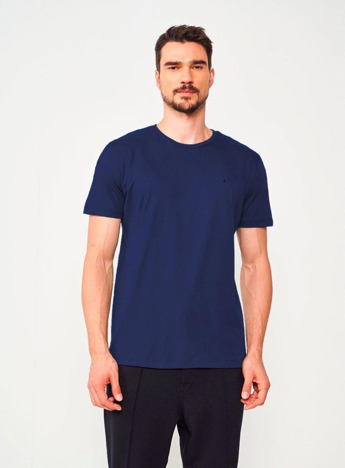 Camiseta Slim Pima Com Bordado Colcci Azul Darkness