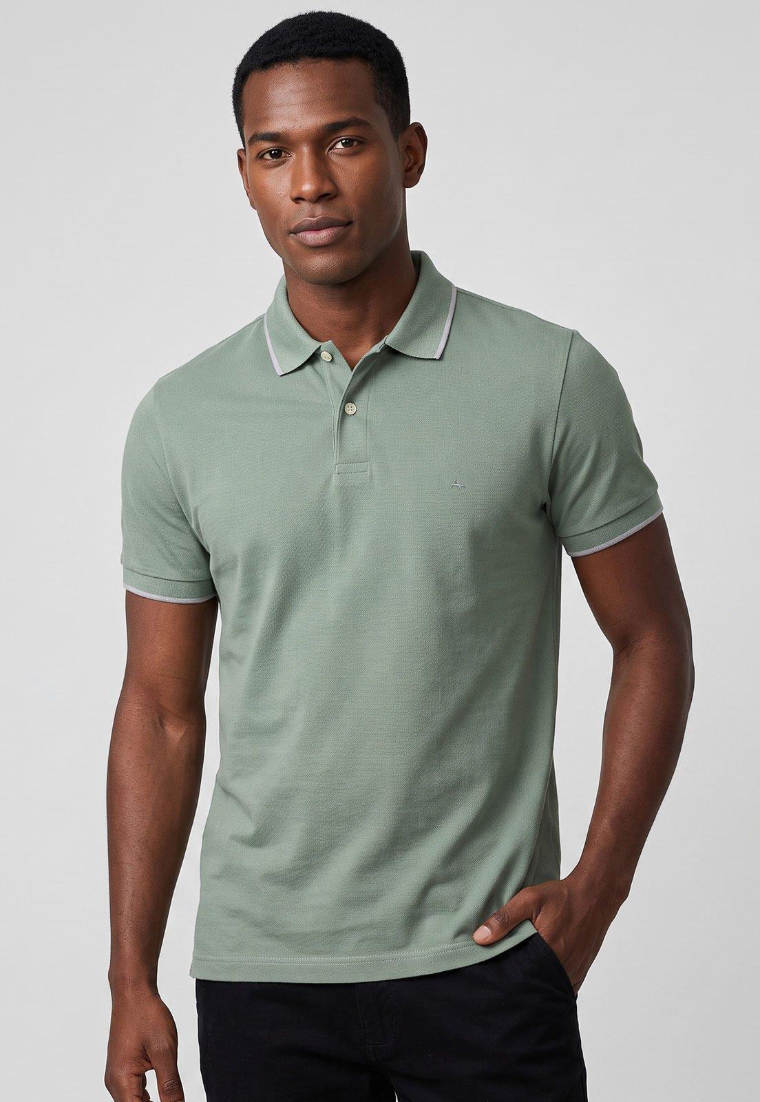 Polo Masculina Aramis Gola Contraste Verde Claro