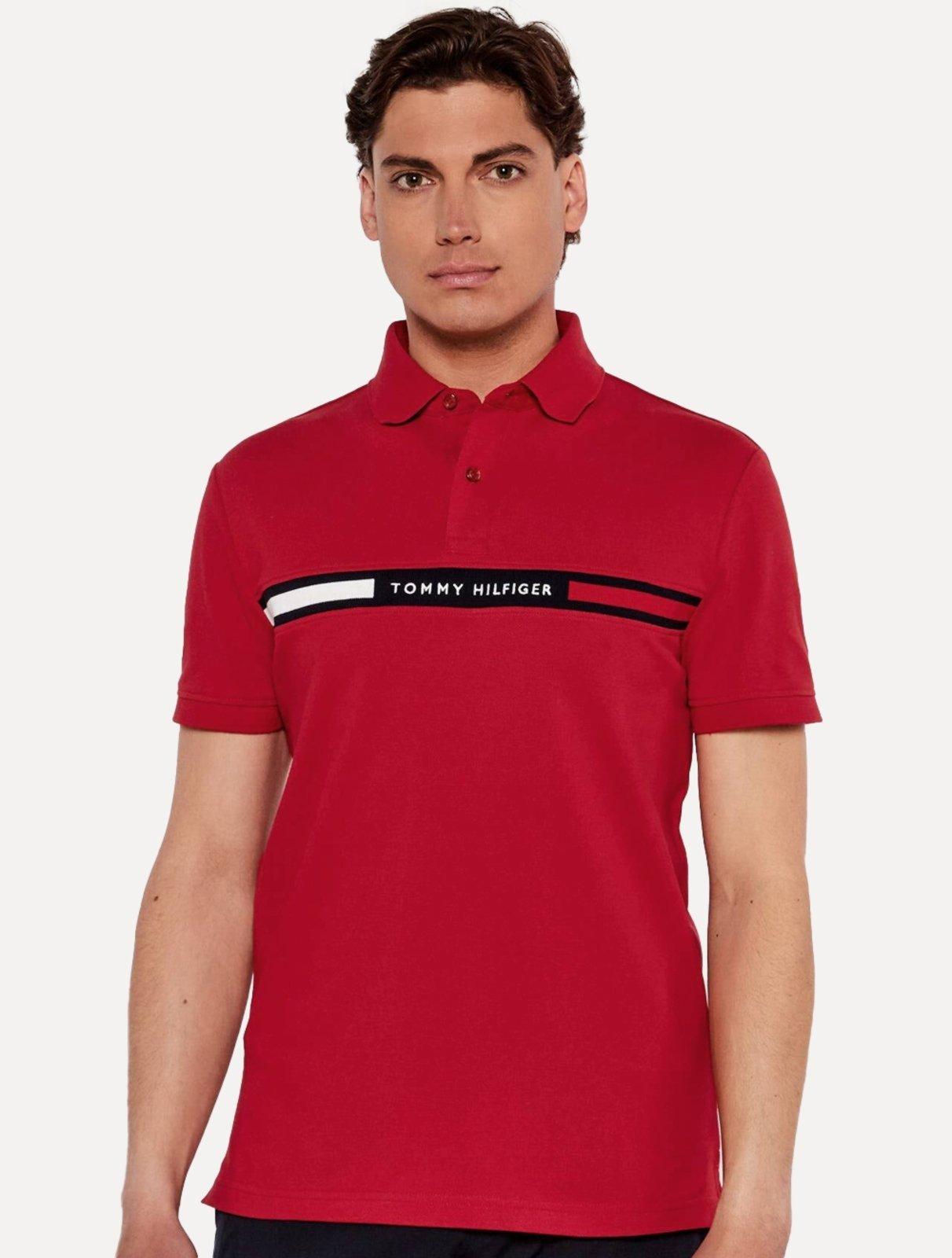 Polo Tommy Hilfiger Masculina Regular Chest Insert Logo Vermelha