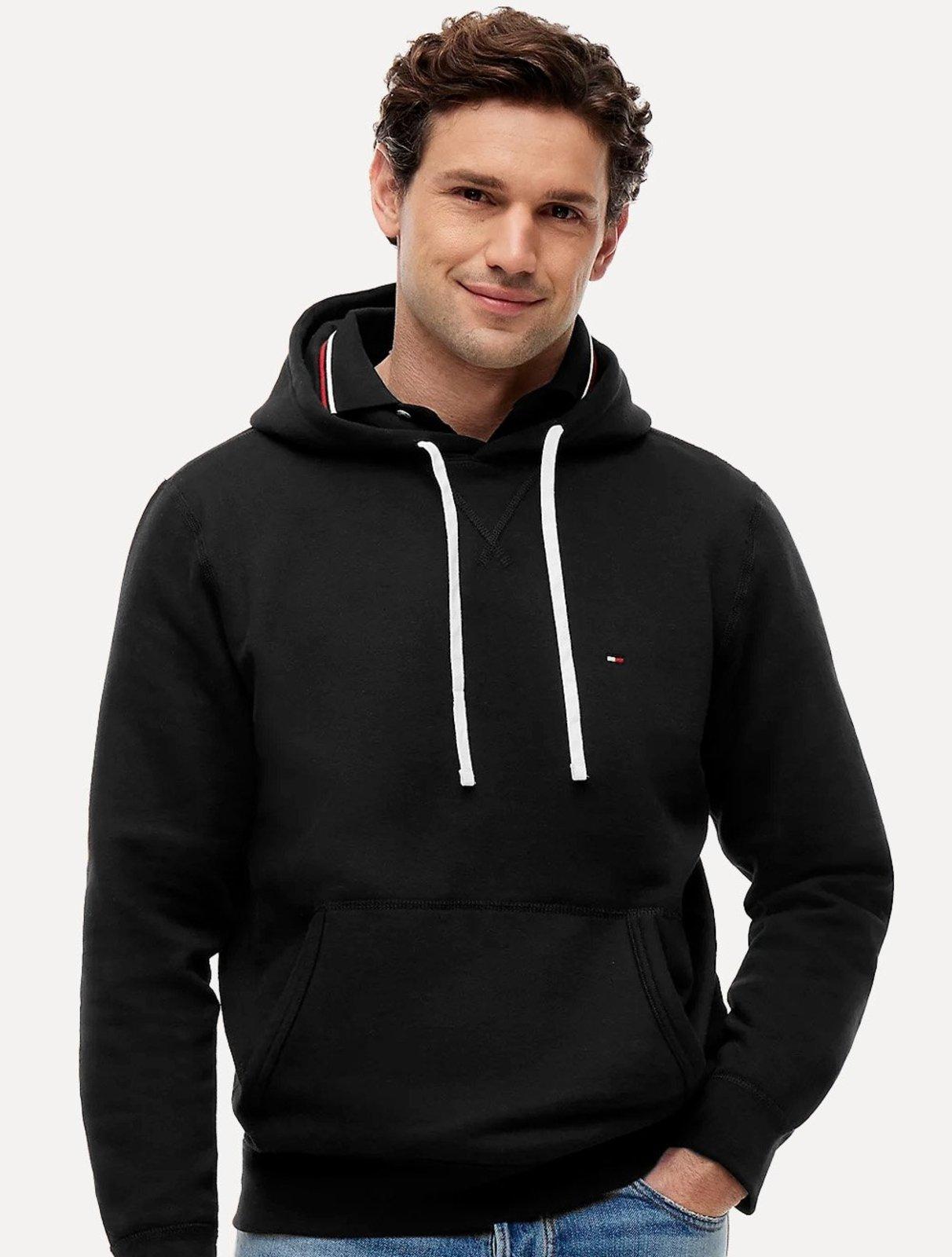 Moletom Tommy Hilfiger Masculino Essential Fleece Hoody Flag Preto