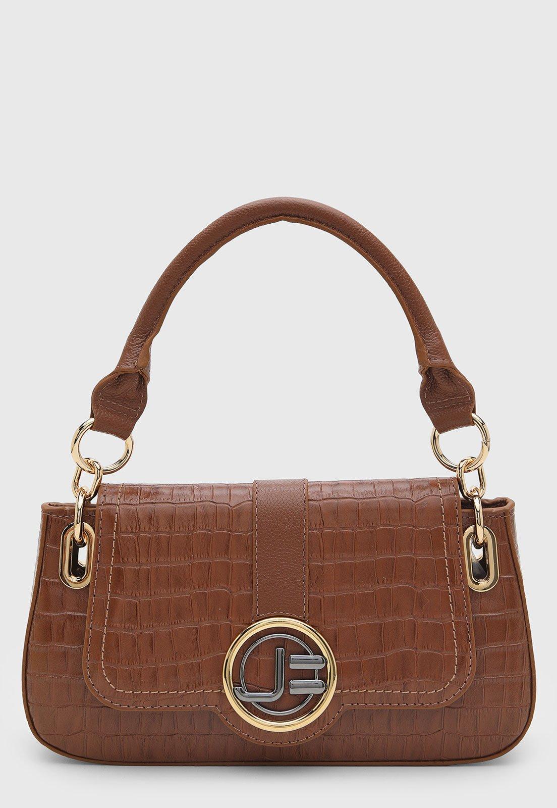 Bolsa Jorge Bischoff Croco Alça de Mão Marrom