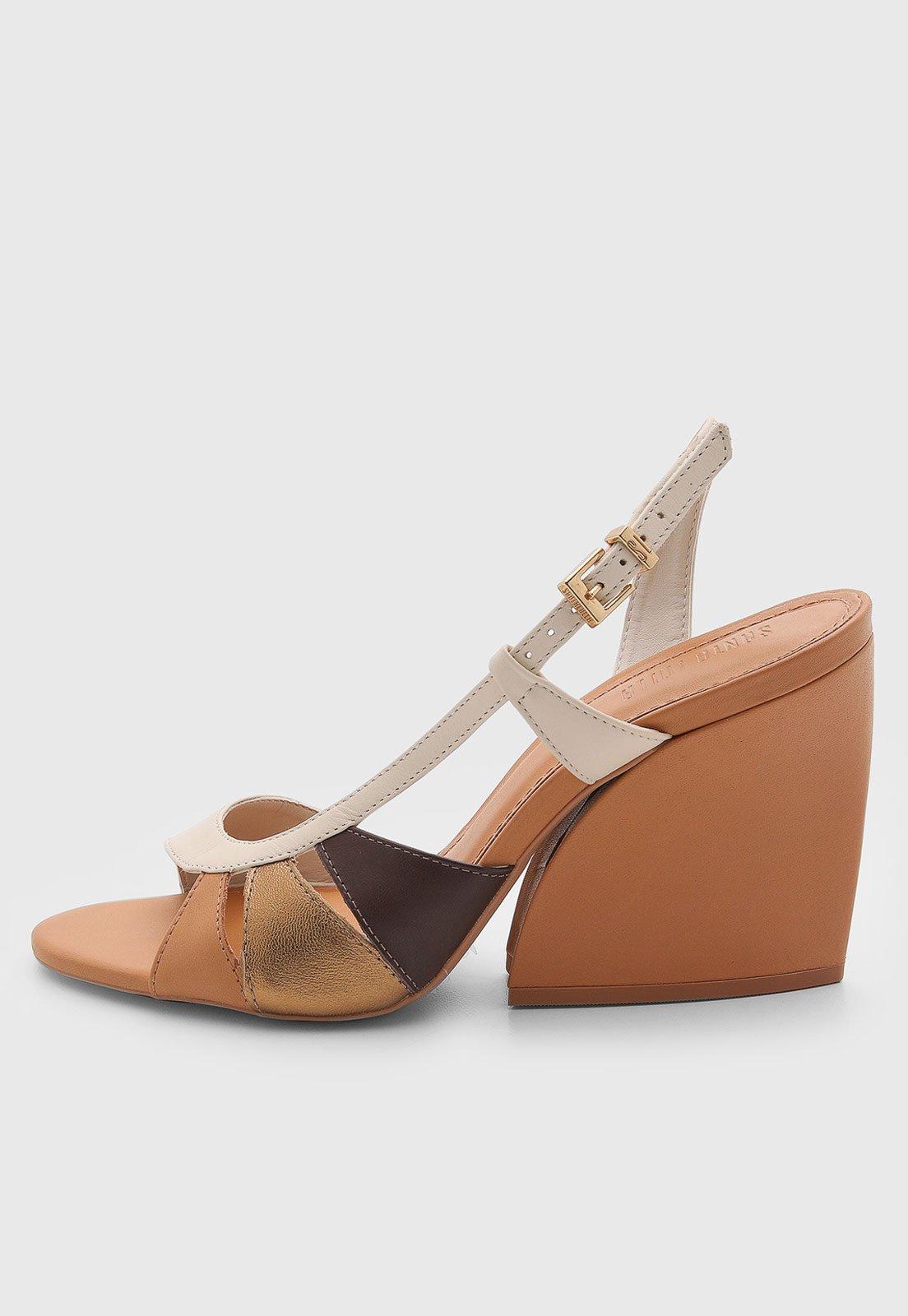 Sandália Feminina Santa Lolla Couro Salto Bloco Off-White