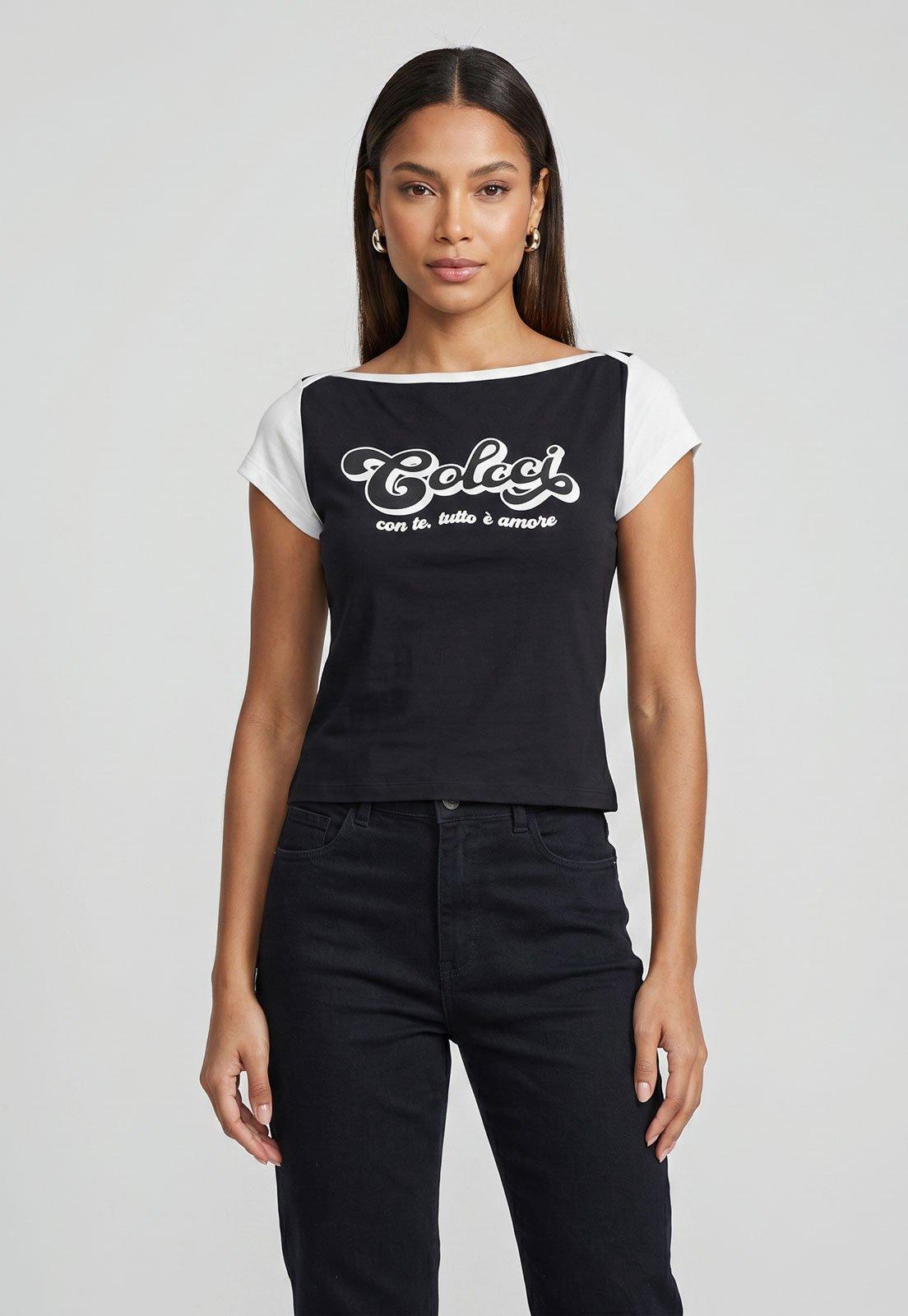 Camiseta Feminina Colcci Estampa Frontal Preta
