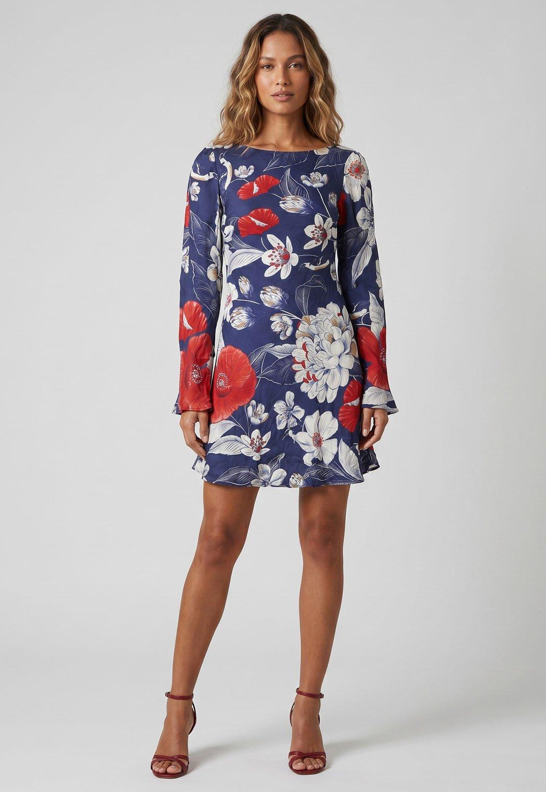 Vestido Feminino FARM Floral Azul Marinho