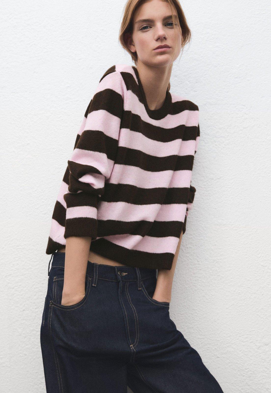 Suéter Feminino Mango Listrado Rosa