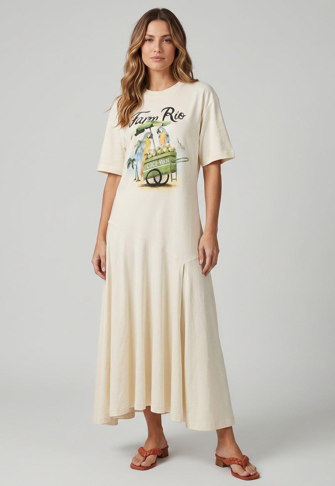 Vestido Feminino FARM Midi Algodão Branco