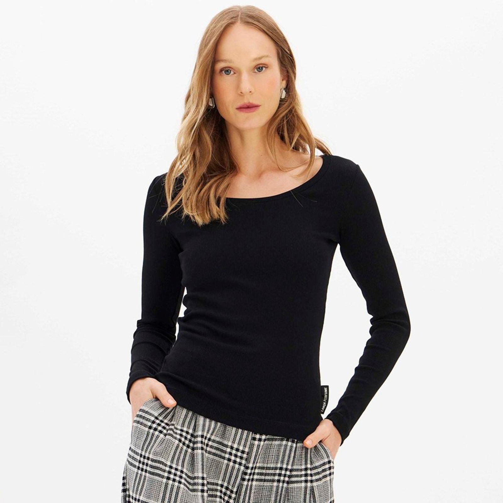 Blusa Lança Perfume Manga Longa Canelada In26 Preto Feminino