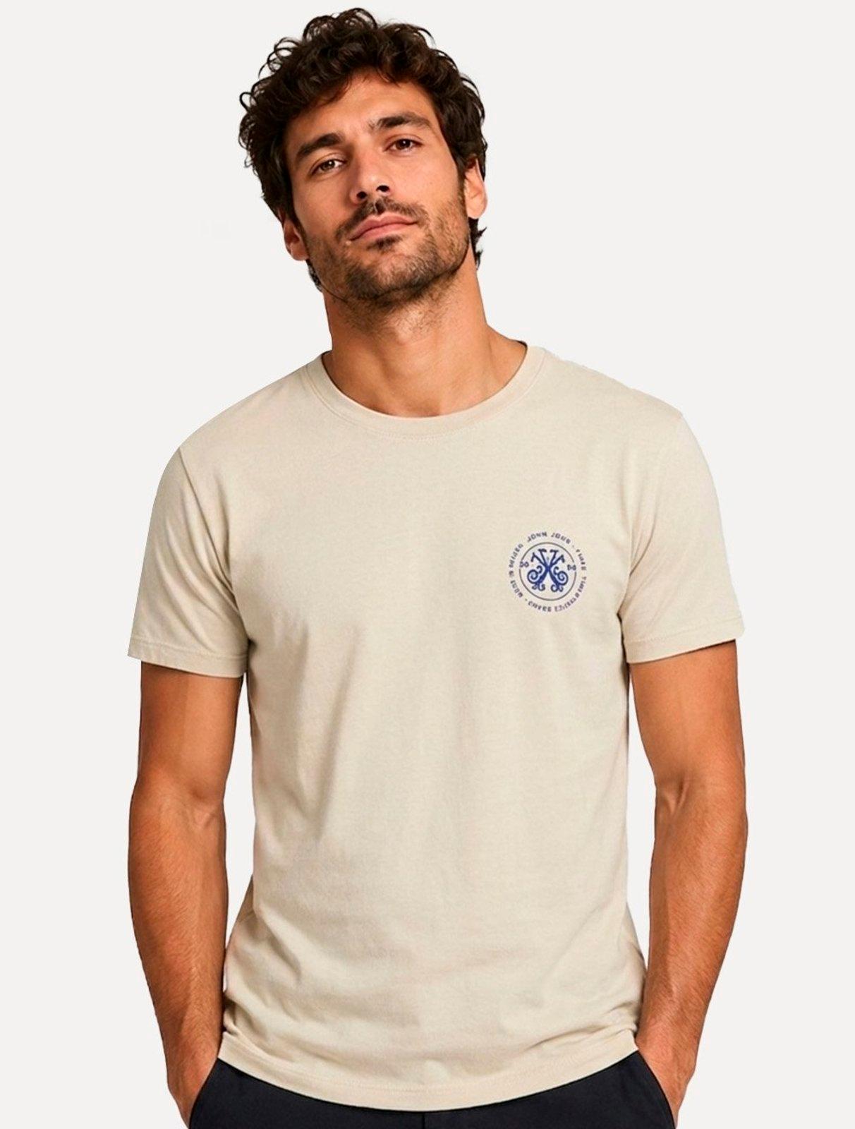 Camiseta John John Masculina Regular Fit Brand Circle Areia