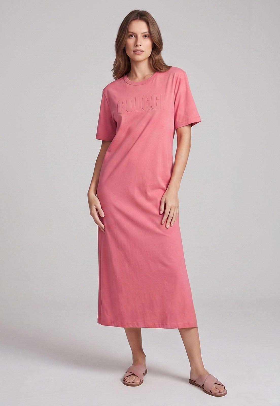 Vestido Feminino Colcci Midi Algodão Rosa