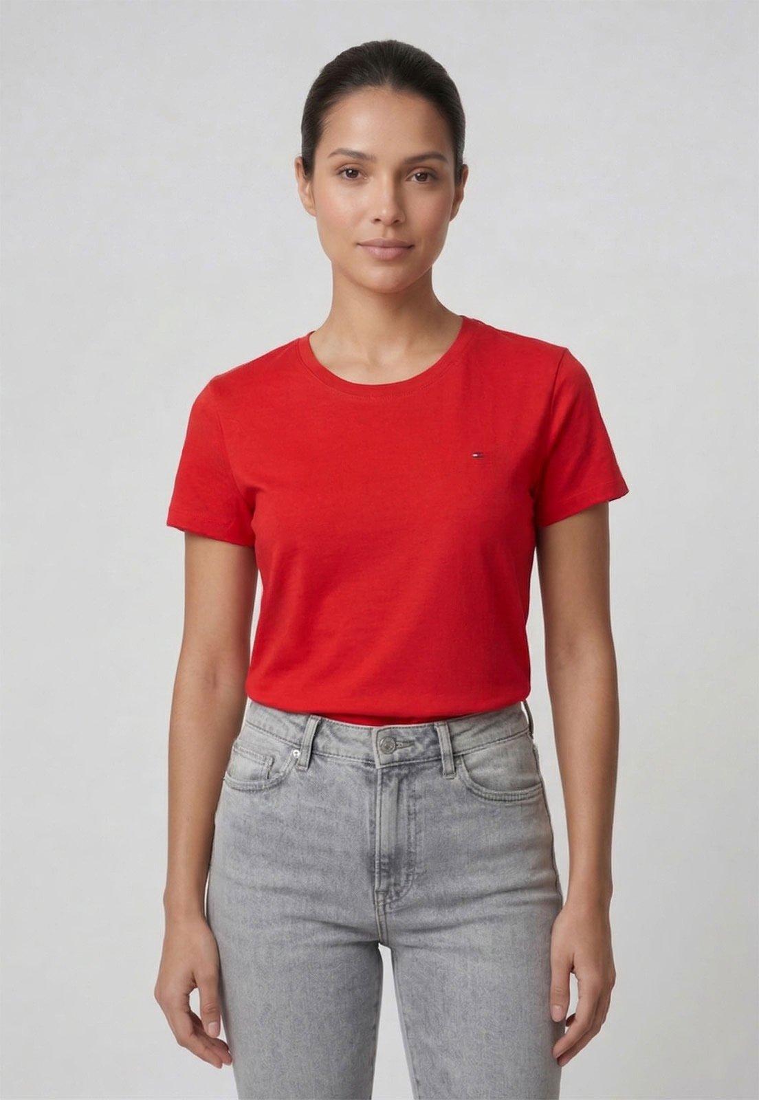 Camiseta Feminina Tommy Hilfiger New Crew Neck Tee Vermelha