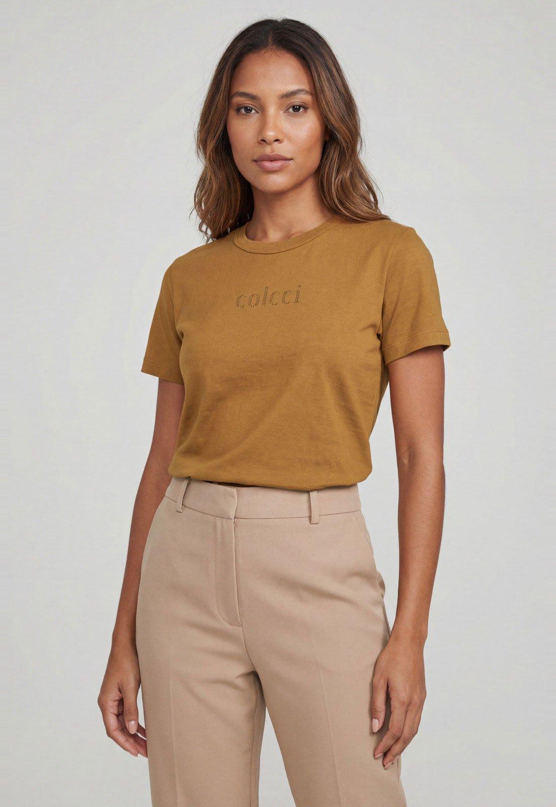 Camiseta Feminina Colcci Detalhe Logo Mostarda