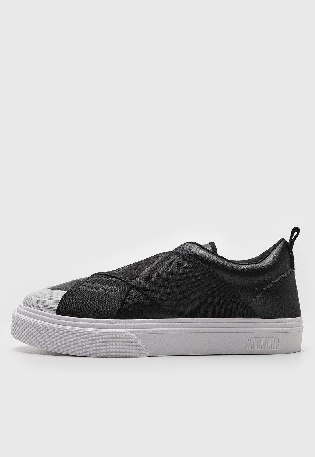 Tênis Slip On Santa Lolla Elastico Logo Preto