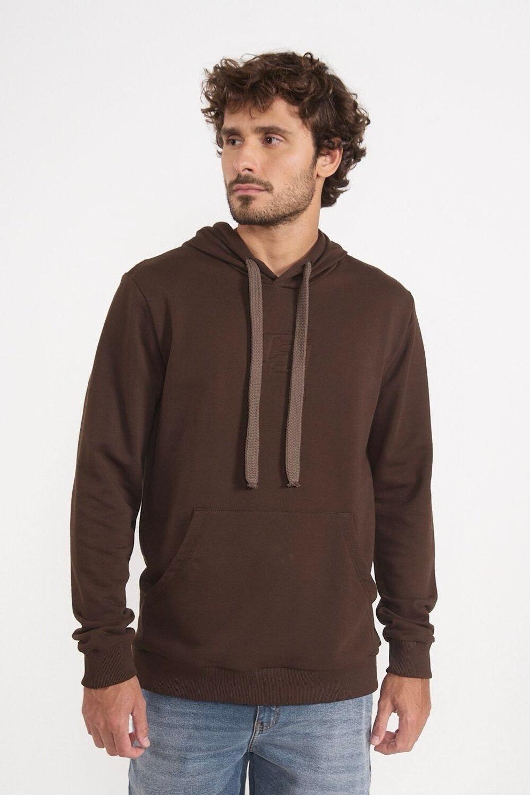 Blusão de Moletom Reto Com Capuz e Bolso Frontal Colcci Marrom Coconut