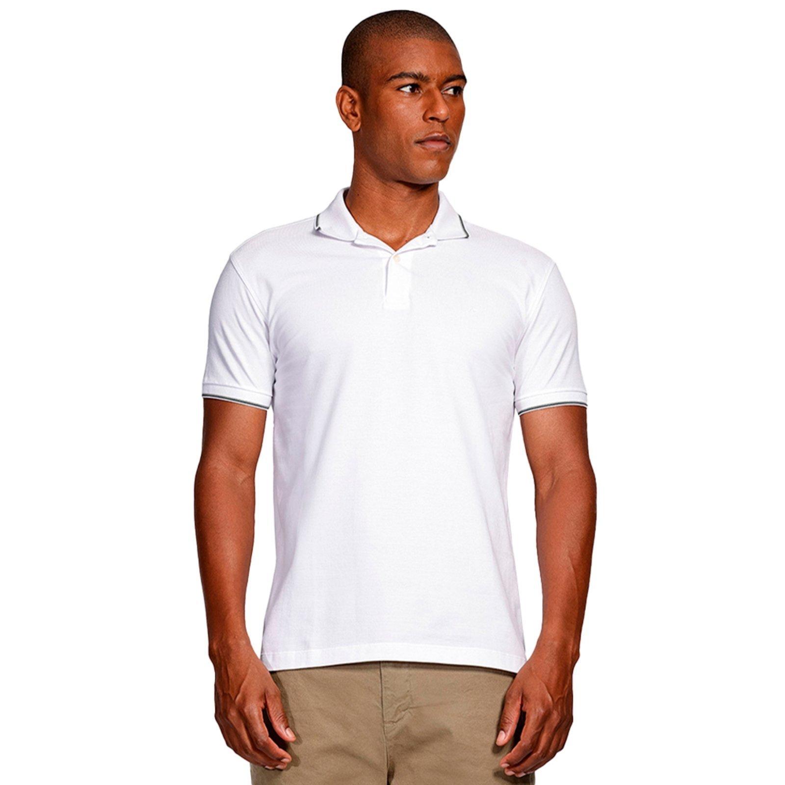 Camisa Polo Aramis 4 Frisos Ve25 Branco e Cinza Masculino