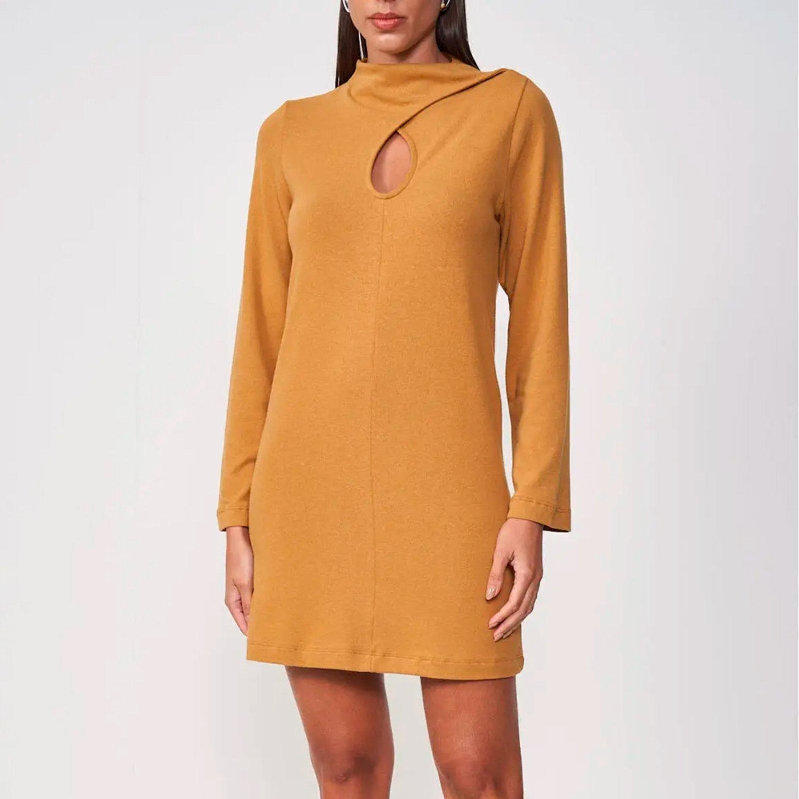 Vestido Curto Colcci Manga Longa In25 Marrom Feminino
