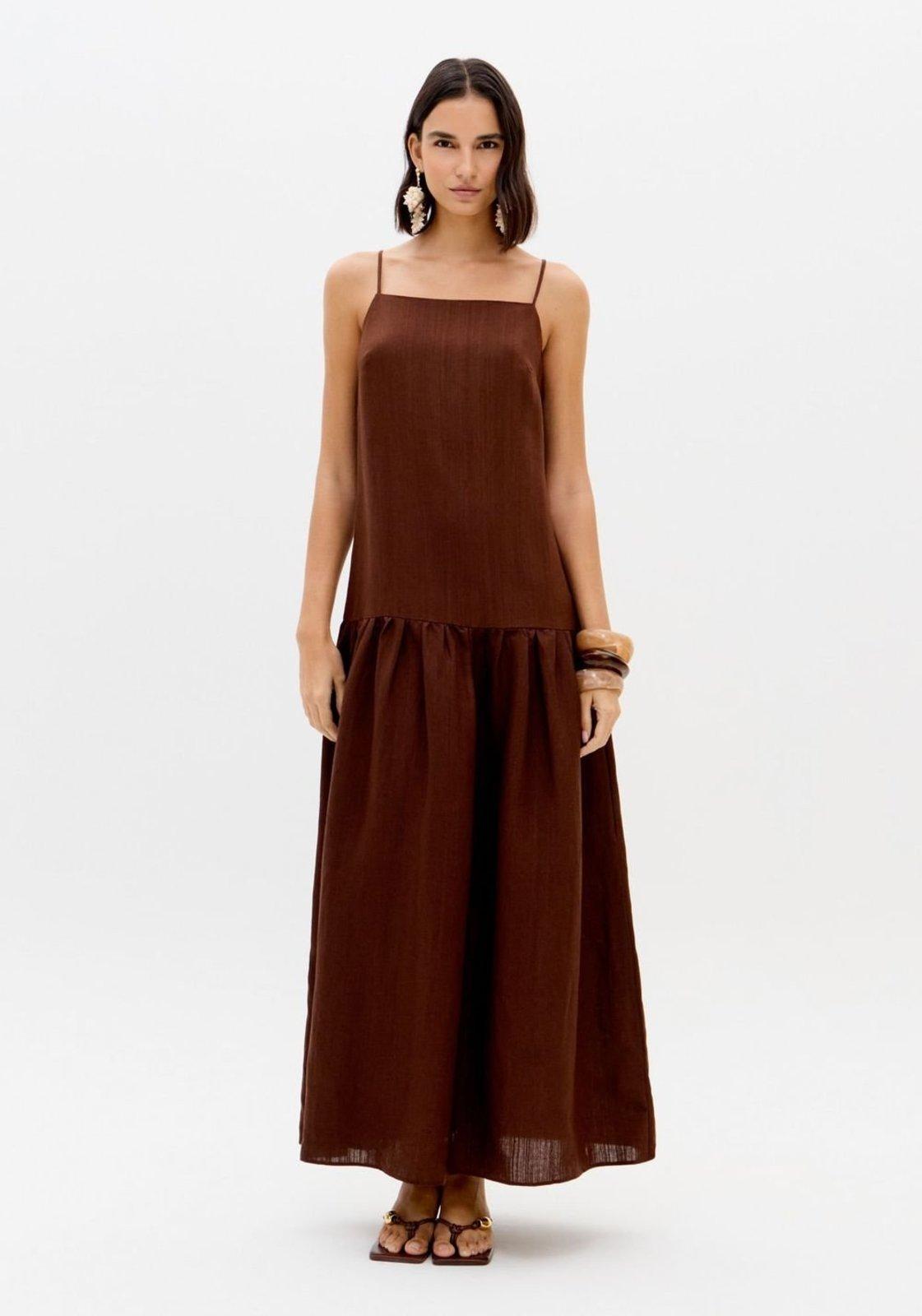 Vestido Longo De Alças Com Linho Lança Perfume