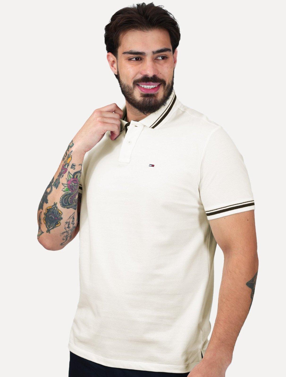 Polo Tommy Jeans Masculina Piquet Regular Tipped Off White